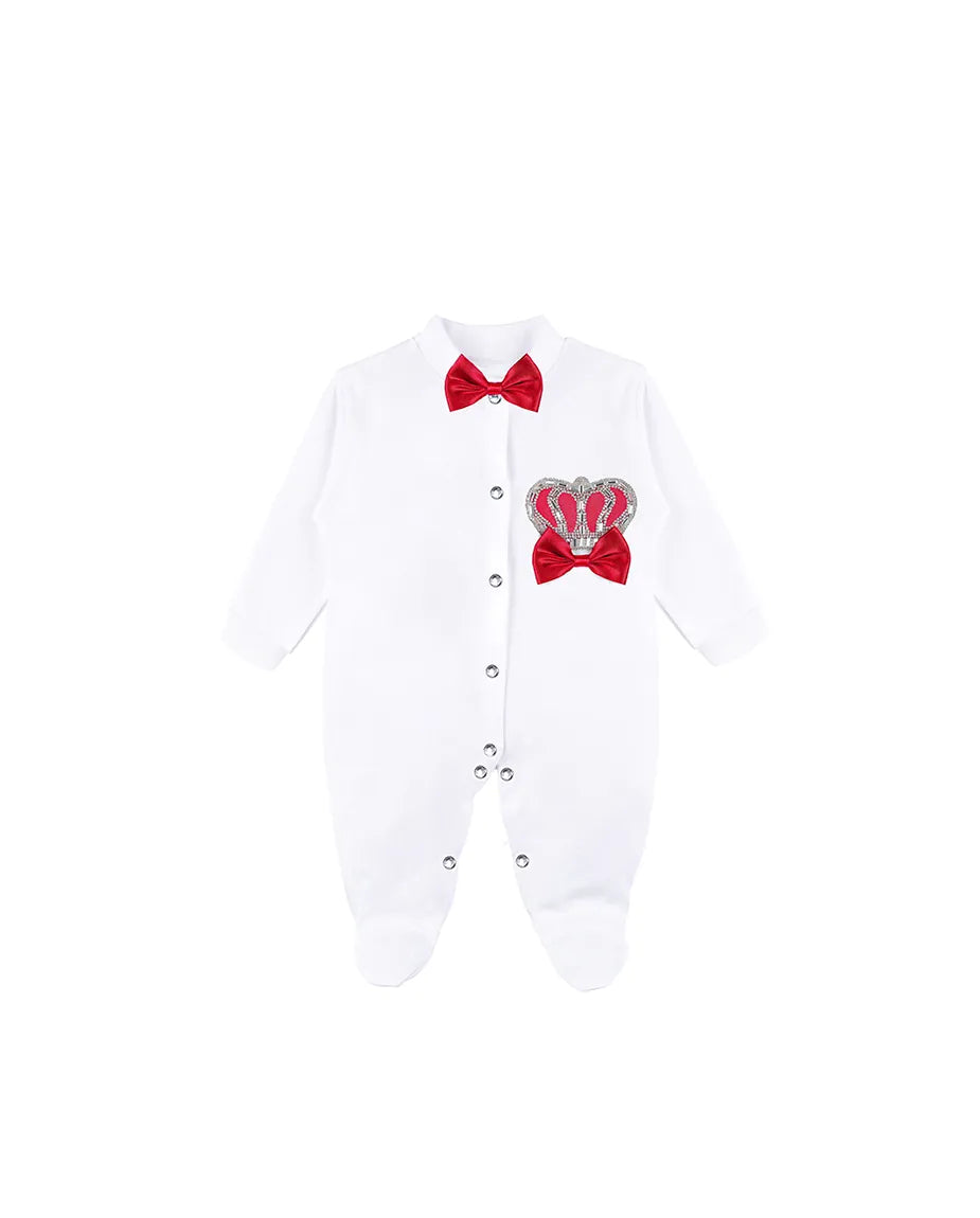Newborn 3-Piece Cotton Jeweled Crown Layette Set