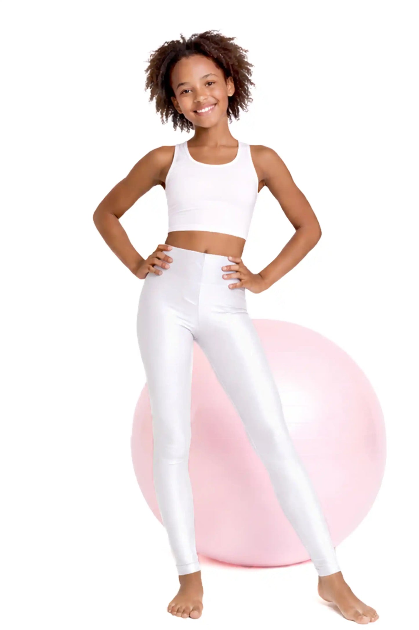 Girls Shiny High Waisted Leggings – Dance & Gymnastics Stretch Tights