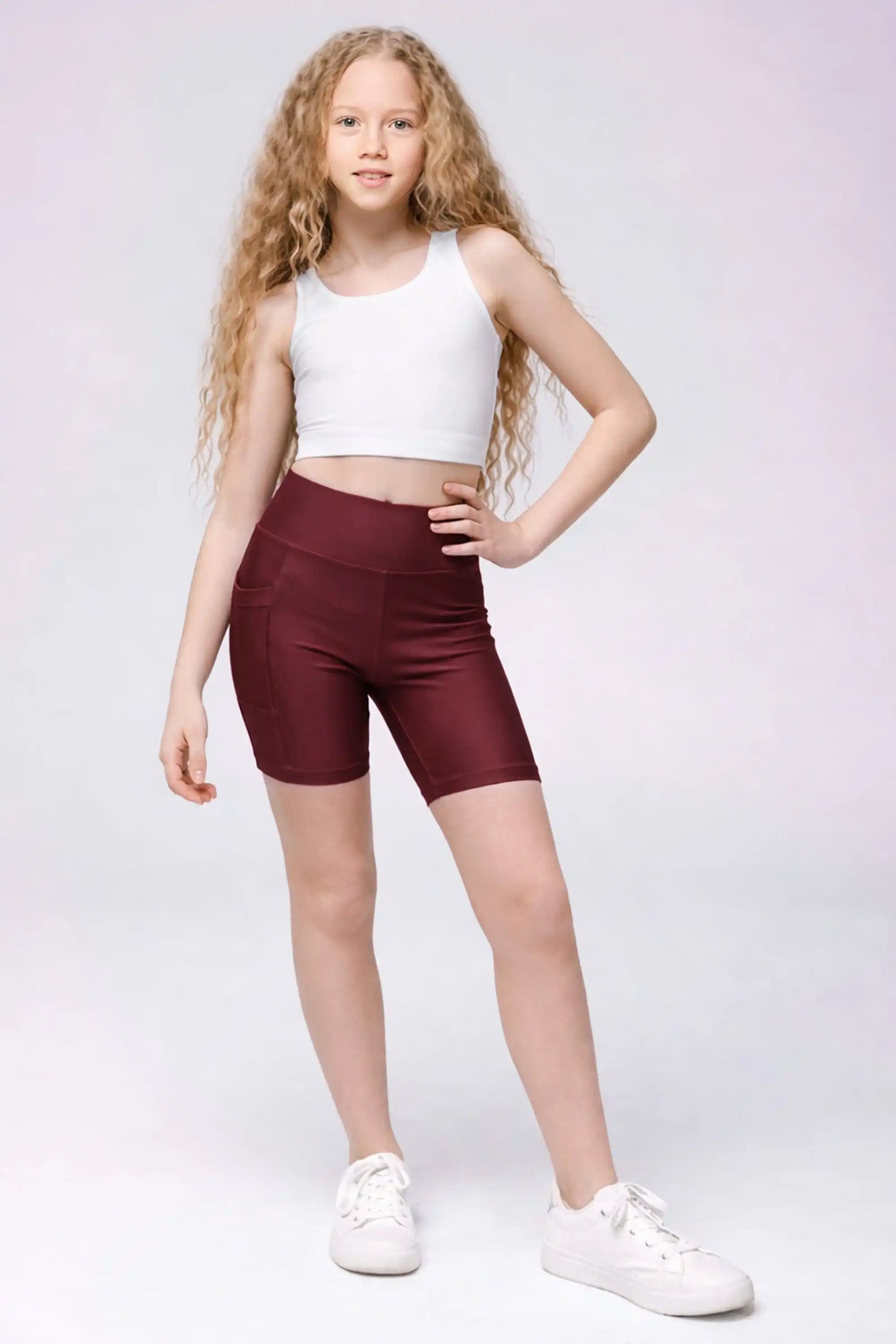 Girls Athletic Shorts with Pocket High Waisted Biker Shorts for Dance Yoga Gymnastics