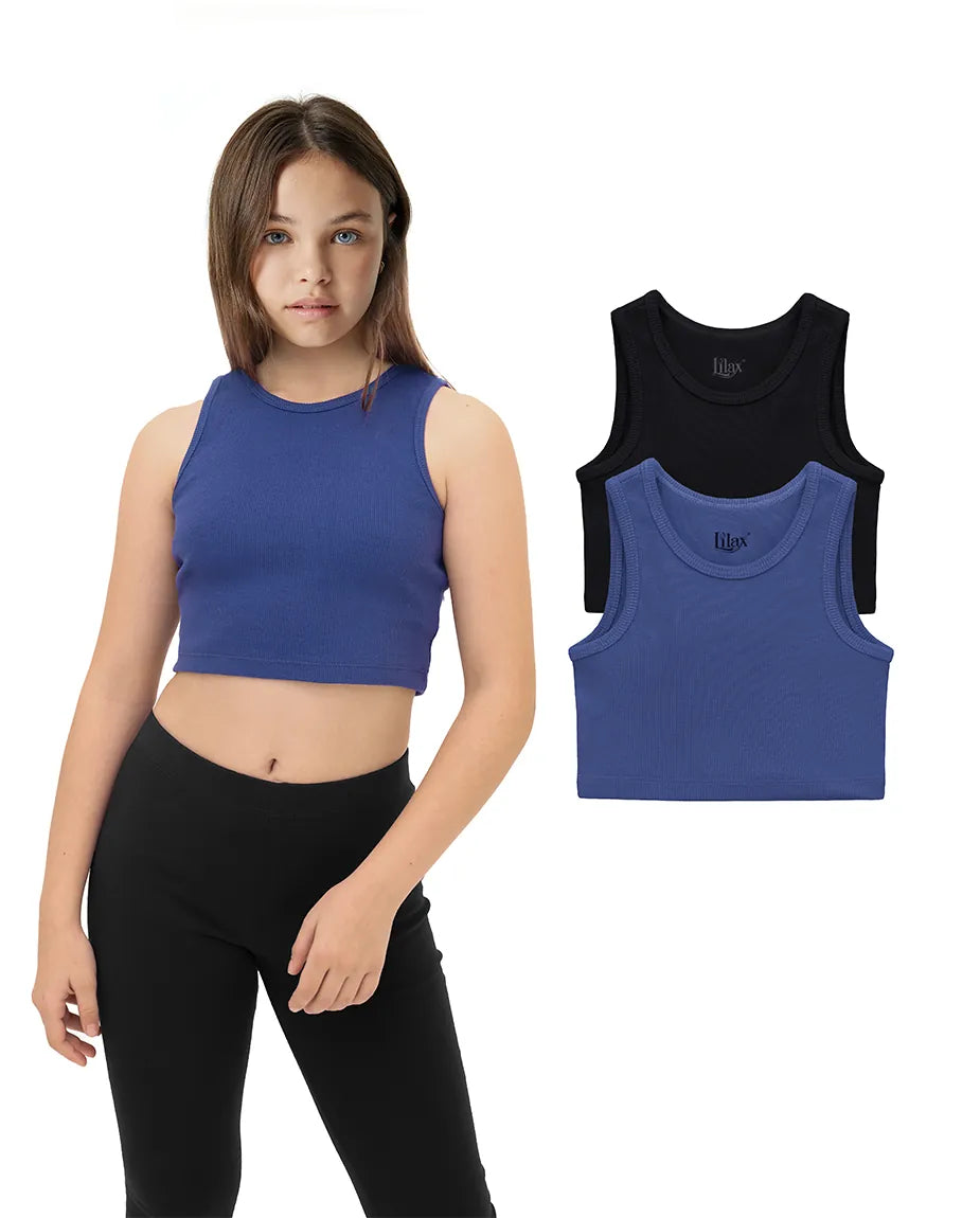 Girls 2-Pack Basic Cropped Tank Top