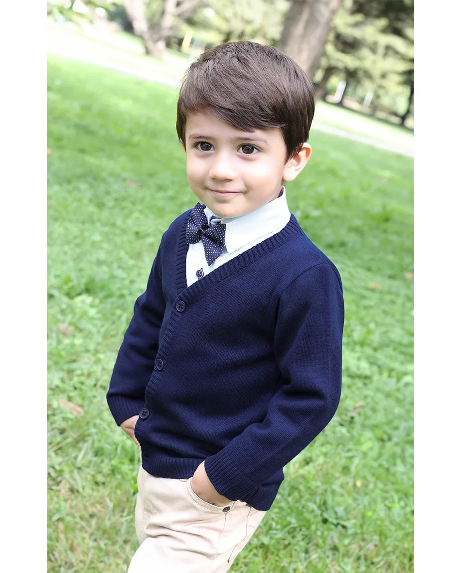 V-Neck Cardigan Sweater for Boys - Featuring Button Closure, Toddler to Youth