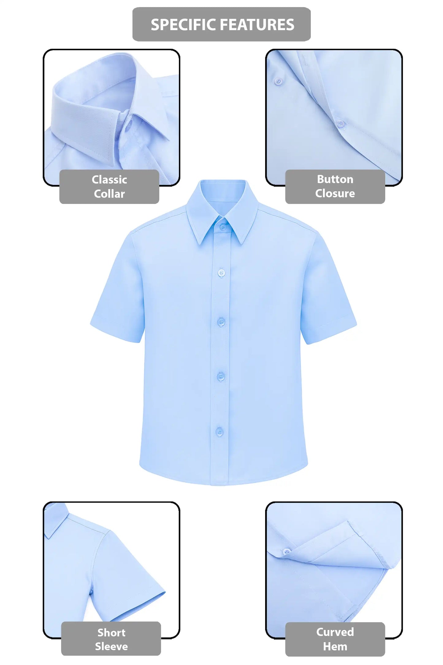 Boys Classic Short Sleeve Button Down Casual Solid Dress Shirt