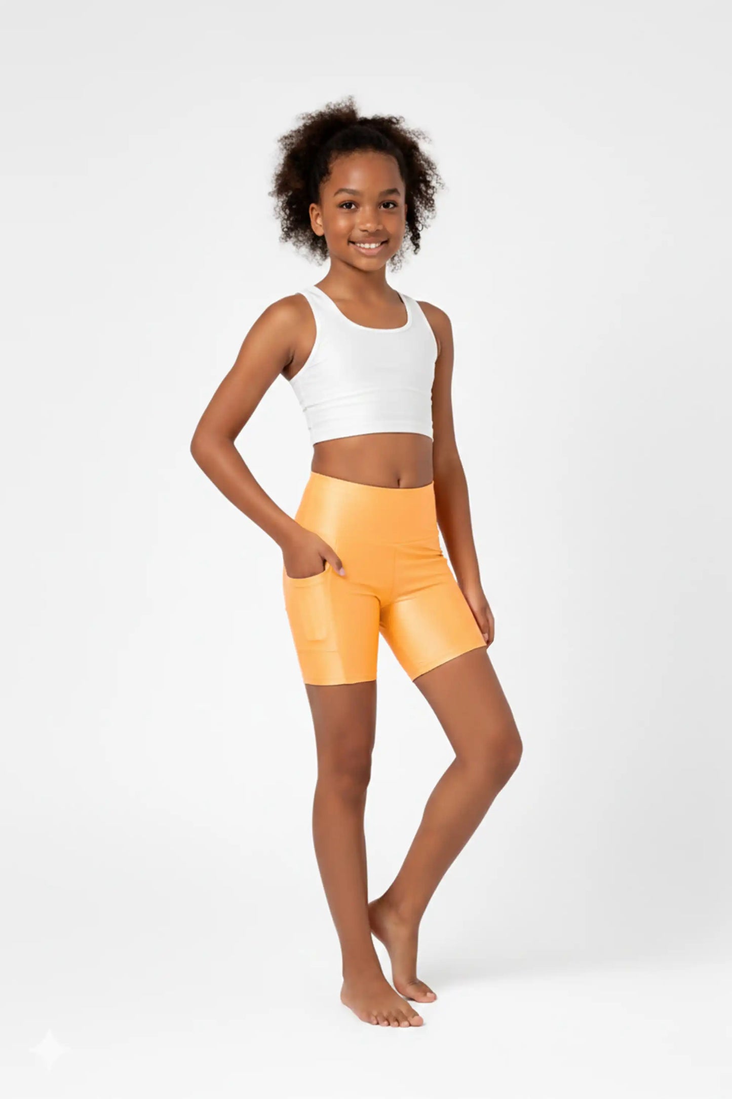 Girls Athletic Shorts with Pocket High Waisted Biker Shorts for Dance Yoga Gymnastics