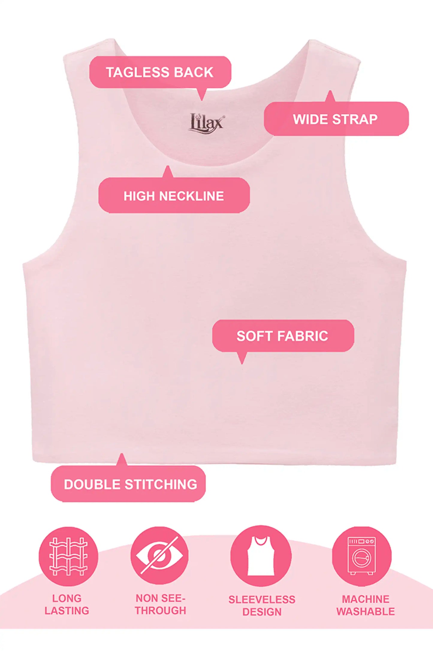 Girls' Double Lined Sleeveless Basic Crop Tank Top