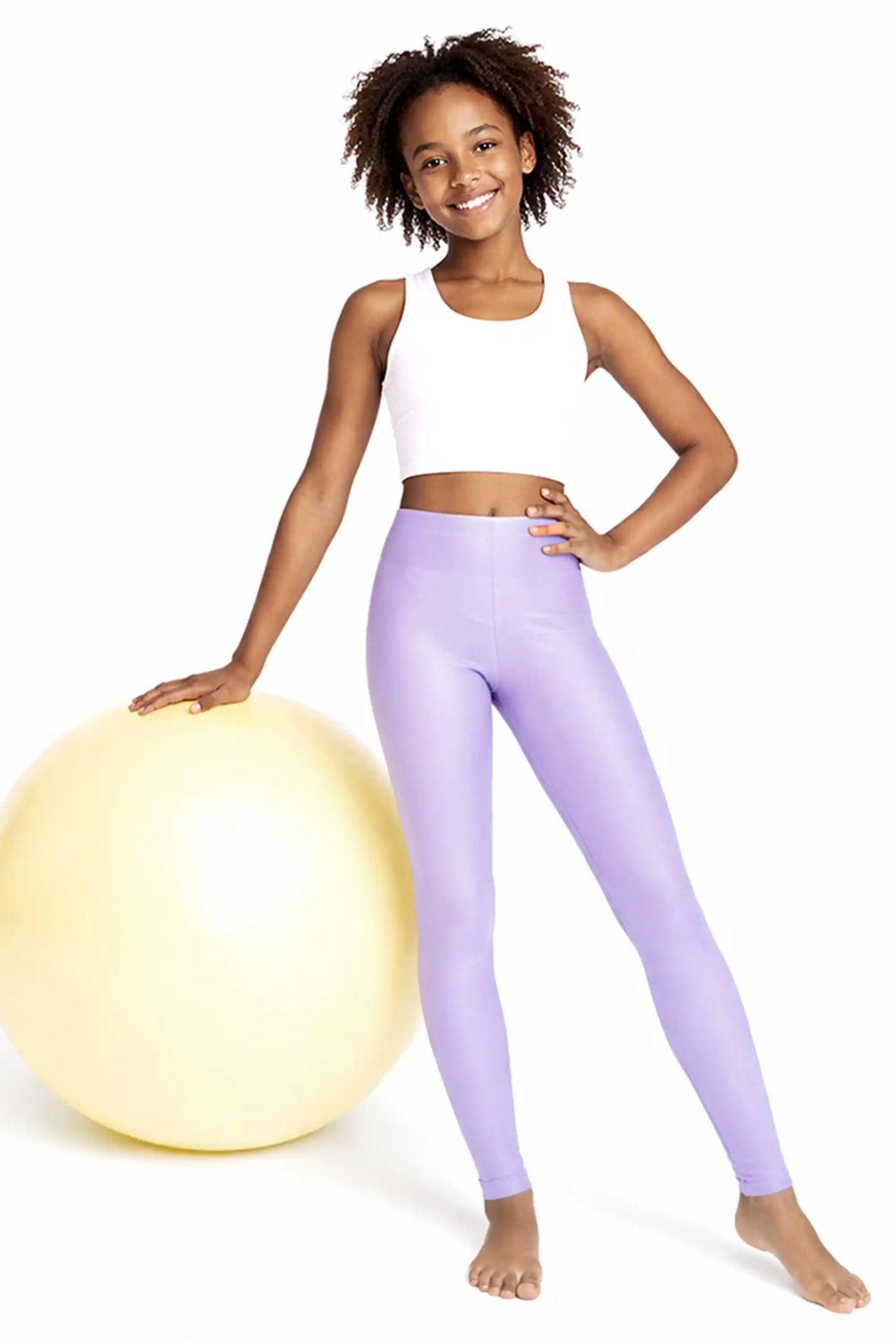 Girls Shiny High Waisted Leggings – Dance & Gymnastics Stretch Tights