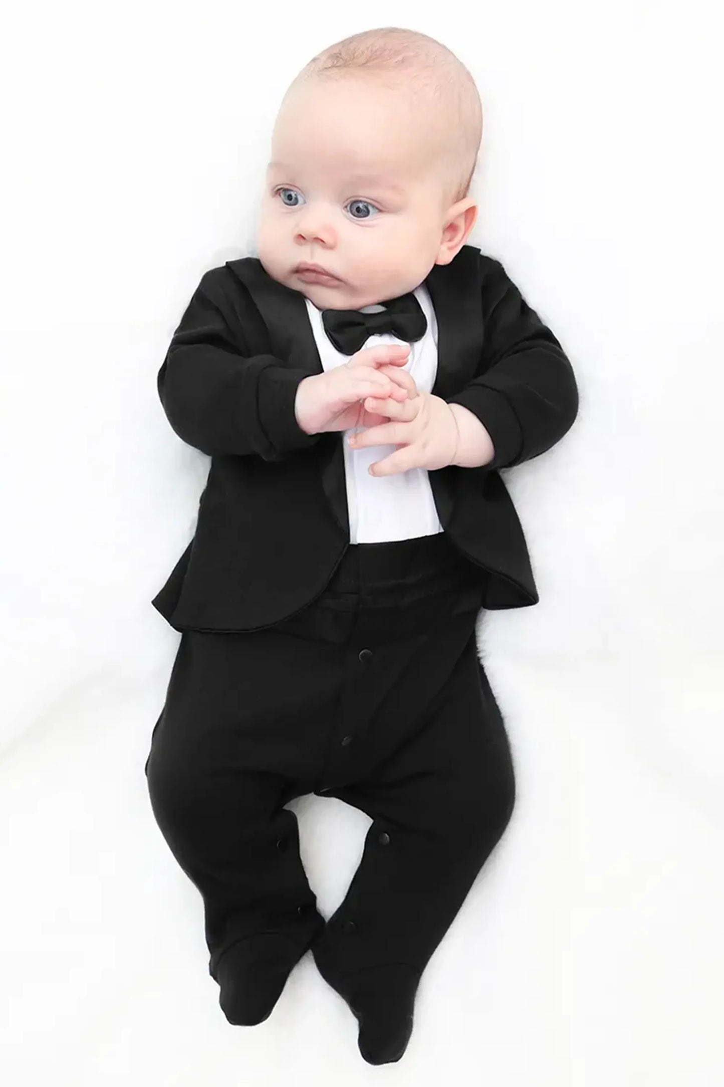 Baby Boy Footie Tuxedo Outfit with Bow Tie for Christmas Holidays - The Perfect Gentleman Look