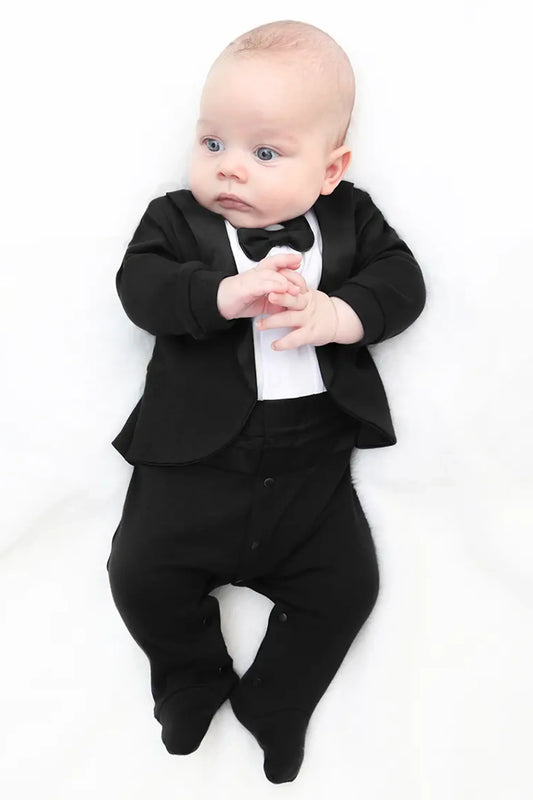 Baby Boy Footie Tuxedo Outfit with Bow Tie for Christmas Holidays - The Perfect Gentleman Look