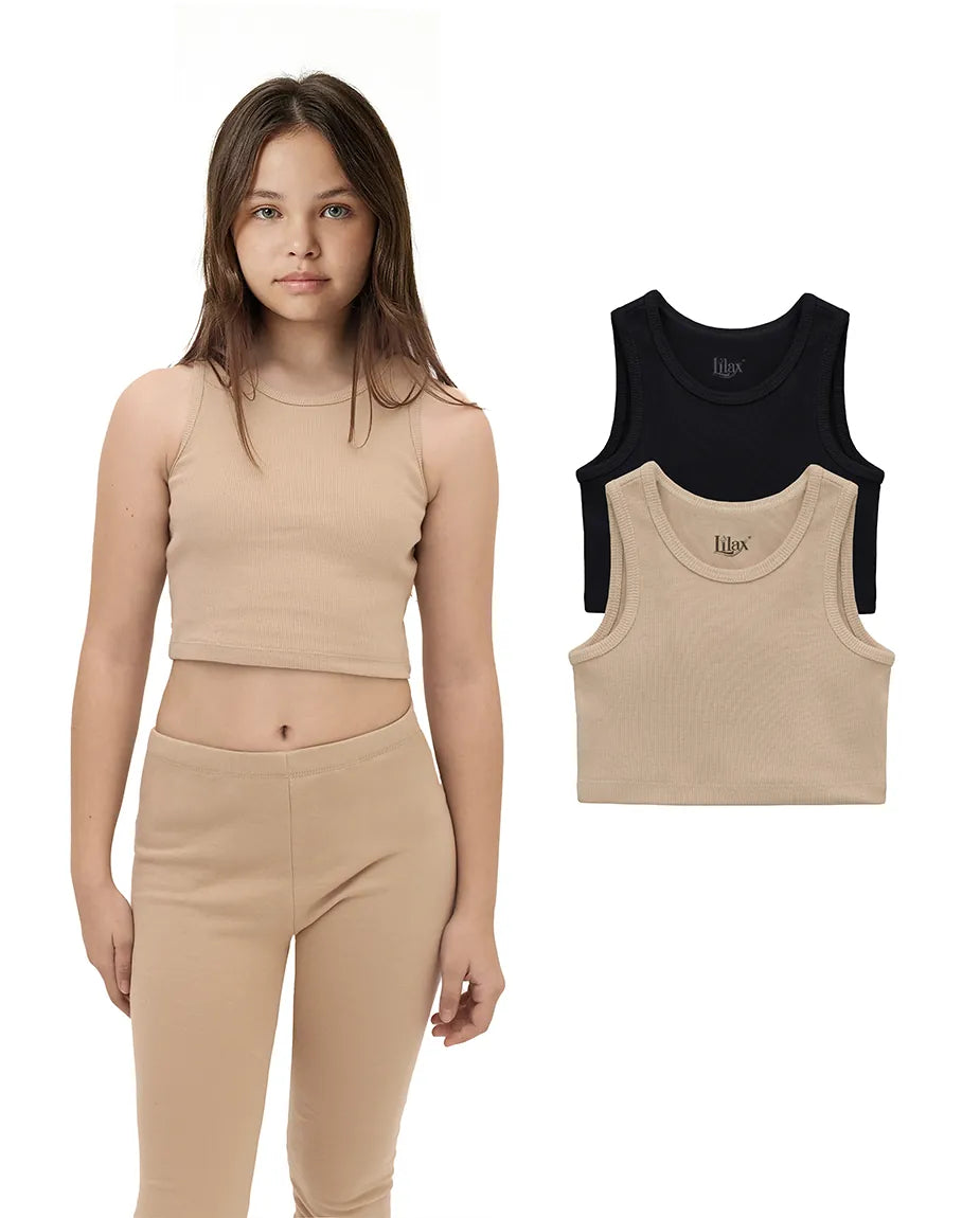 Girls 2-Pack Basic Cropped Tank Top