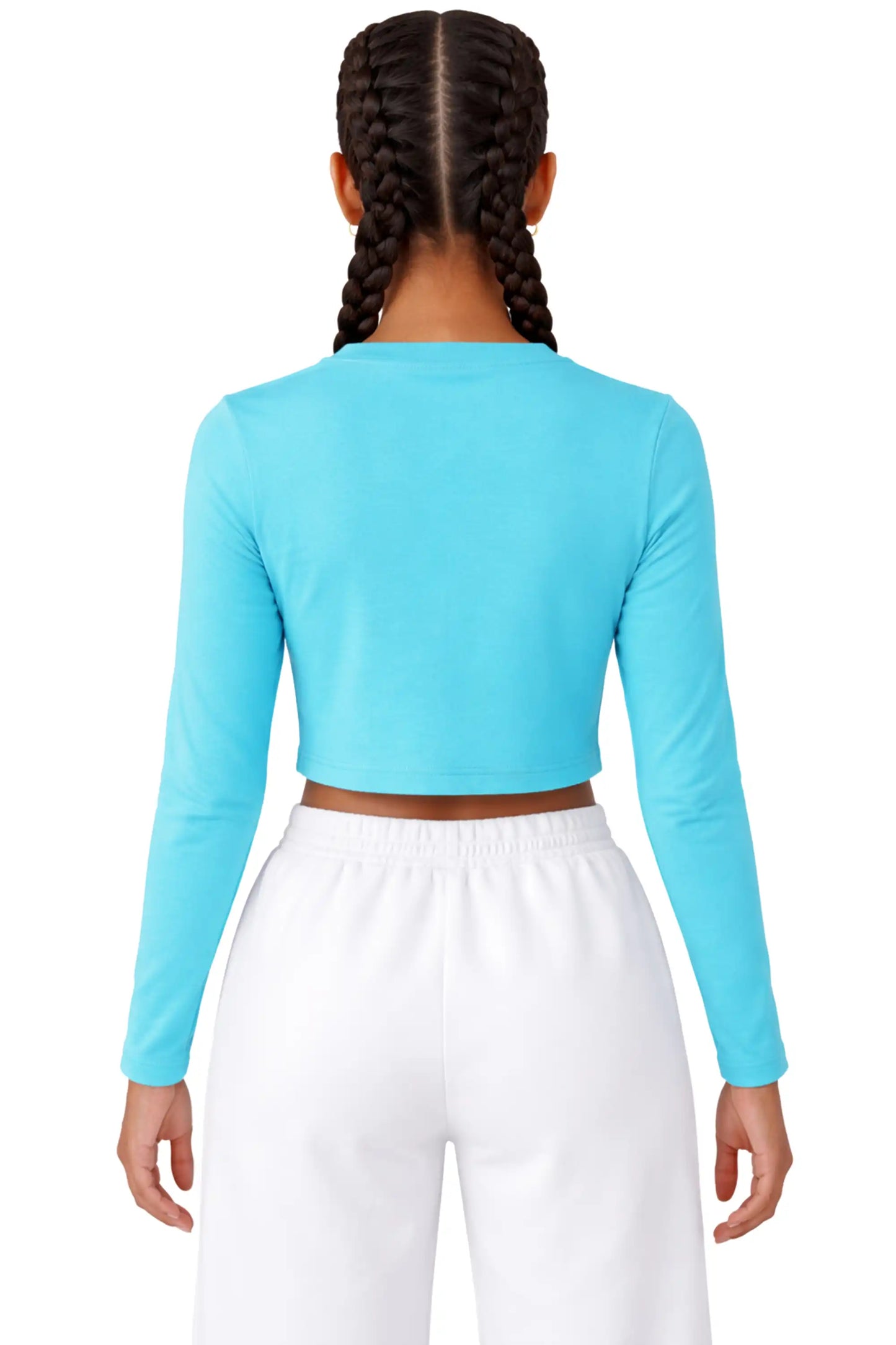 Girls' Long Sleeve Crop Top – Soft Cotton, 4-Way Stretch, Breathable Everyday Tee