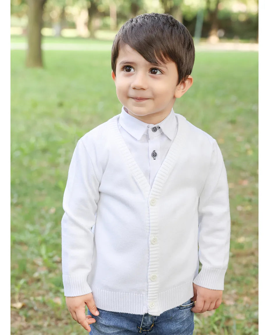 V-Neck Cardigan Sweater for Boys - Featuring Button Closure, Toddler to Youth