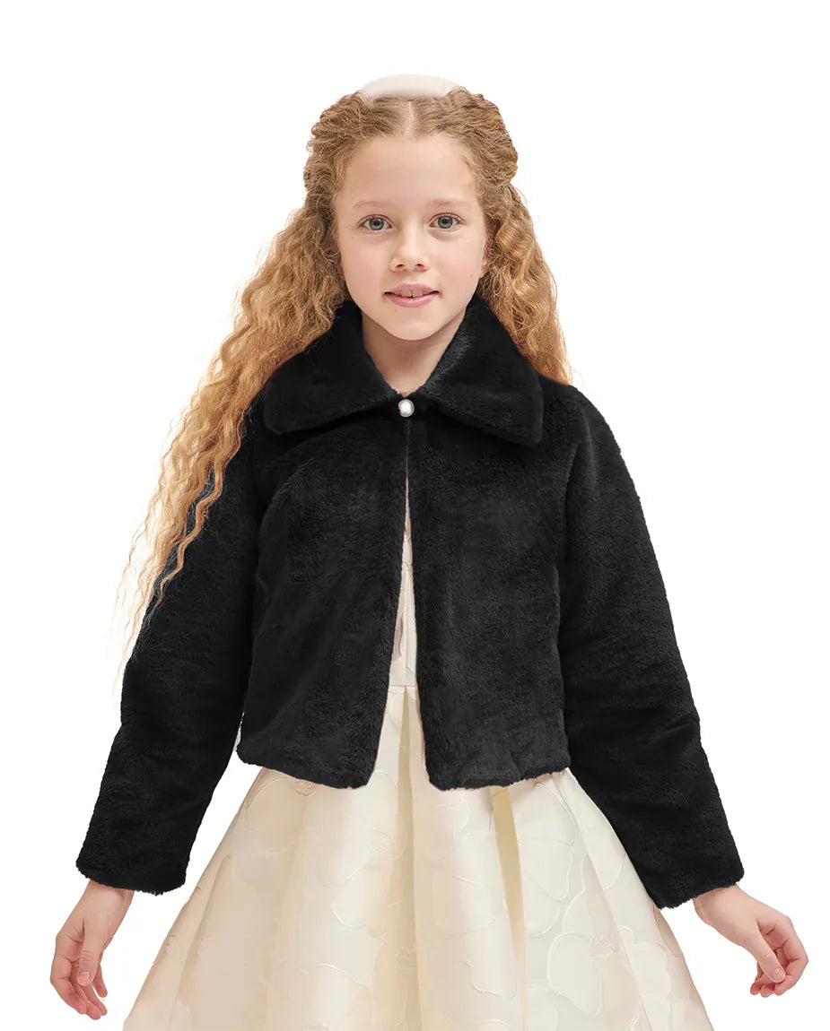 Girls Faux Fur Bolero Oversized Collar Jacket