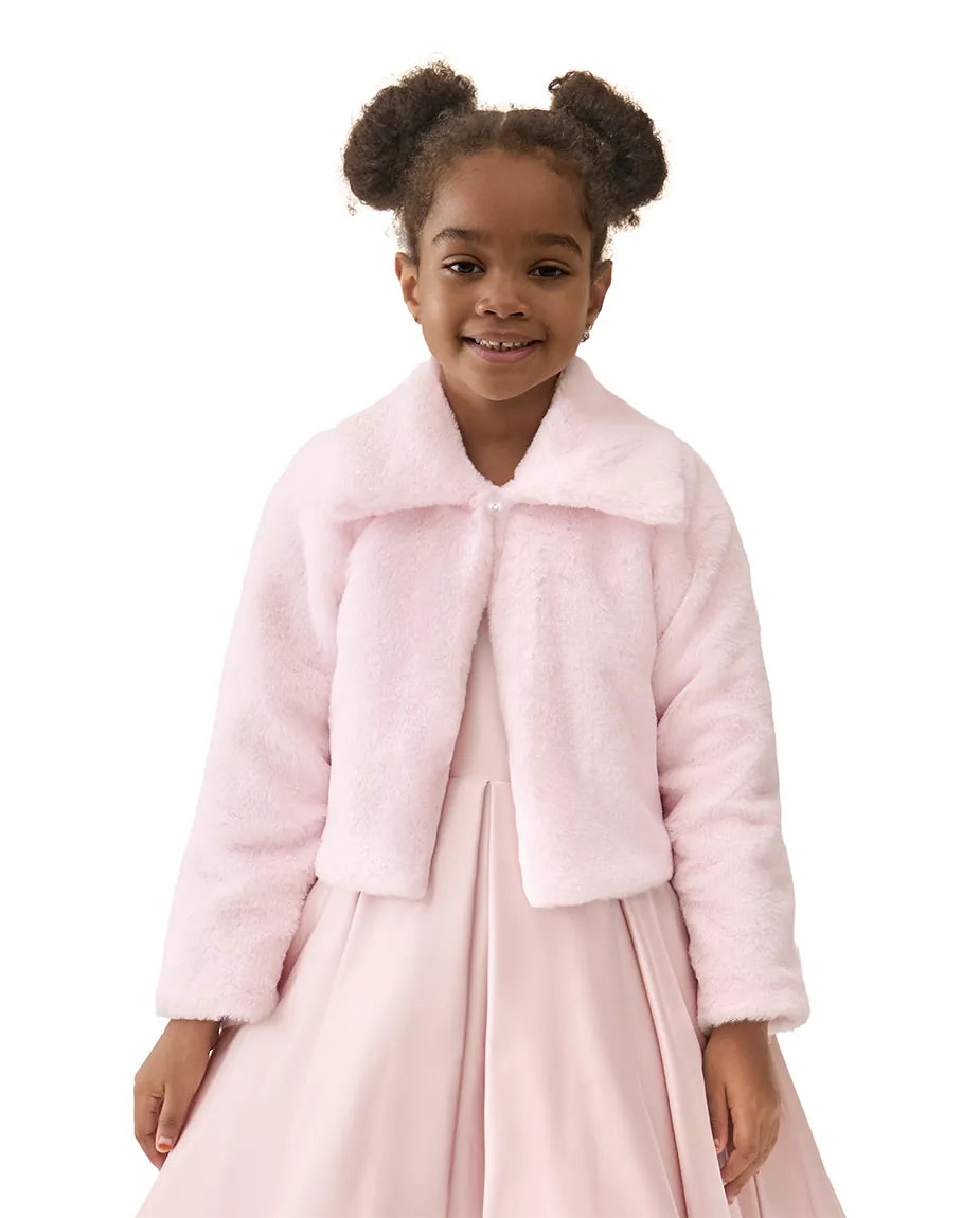 Girls Faux Fur Bolero Oversized Collar Jacket