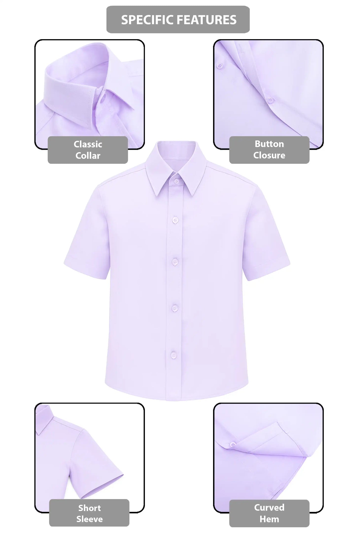 Boys Classic Short Sleeve Button Down Casual Solid Dress Shirt