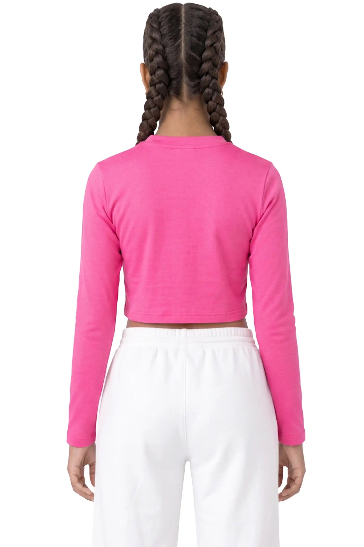 Girls' Long Sleeve Crop Top – Soft Cotton, 4-Way Stretch, Breathable Everyday Tee