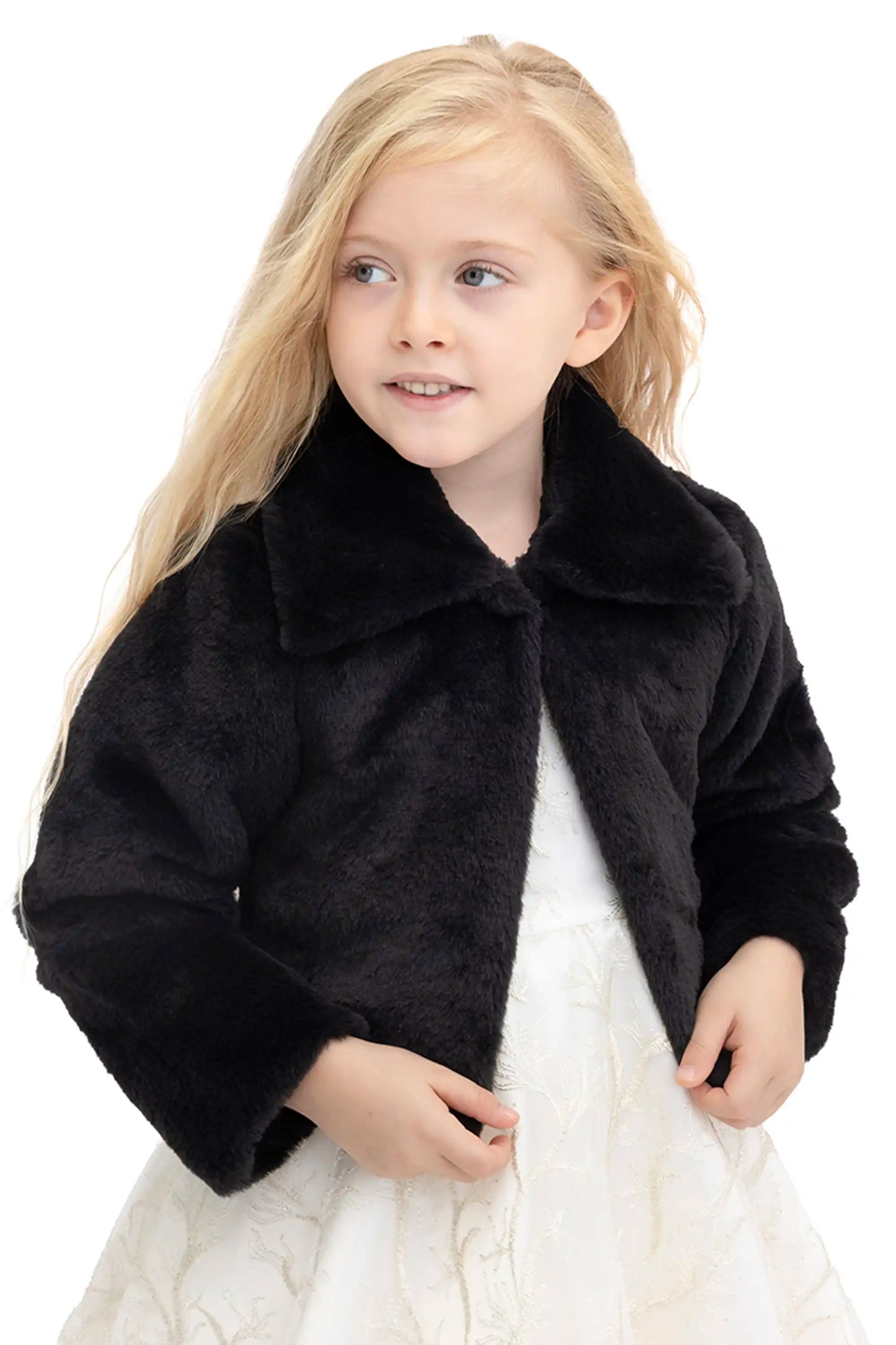 Girls Faux Fur Shrug Jacket Tied Ribbon Cozy Bolero