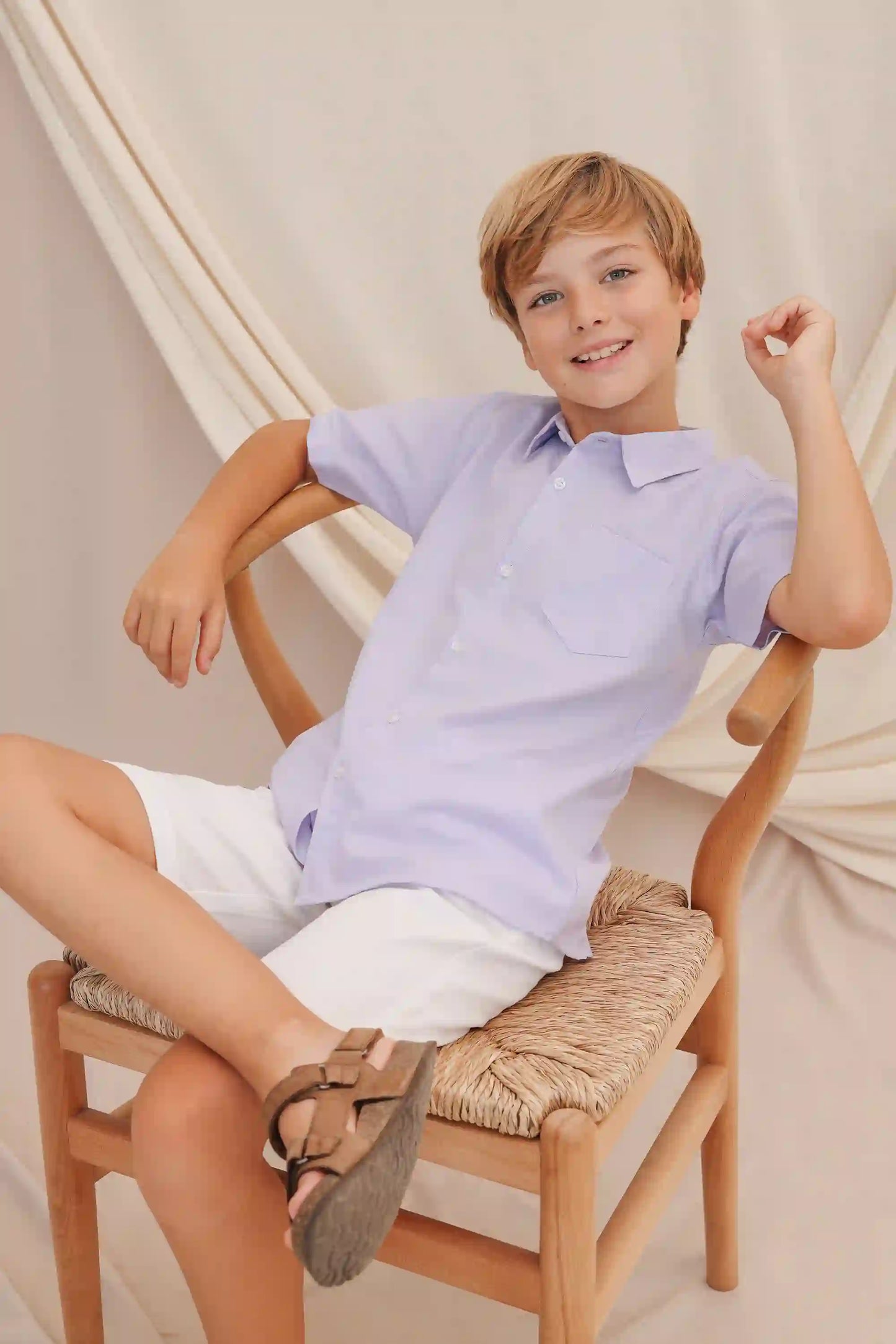 Boys' Button Down Shirt Solid Short Sleeve Classic Solid Oxford Dress Shirt