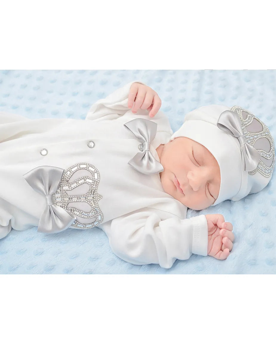Newborn 3-Piece Cotton Jeweled Crown Layette Set