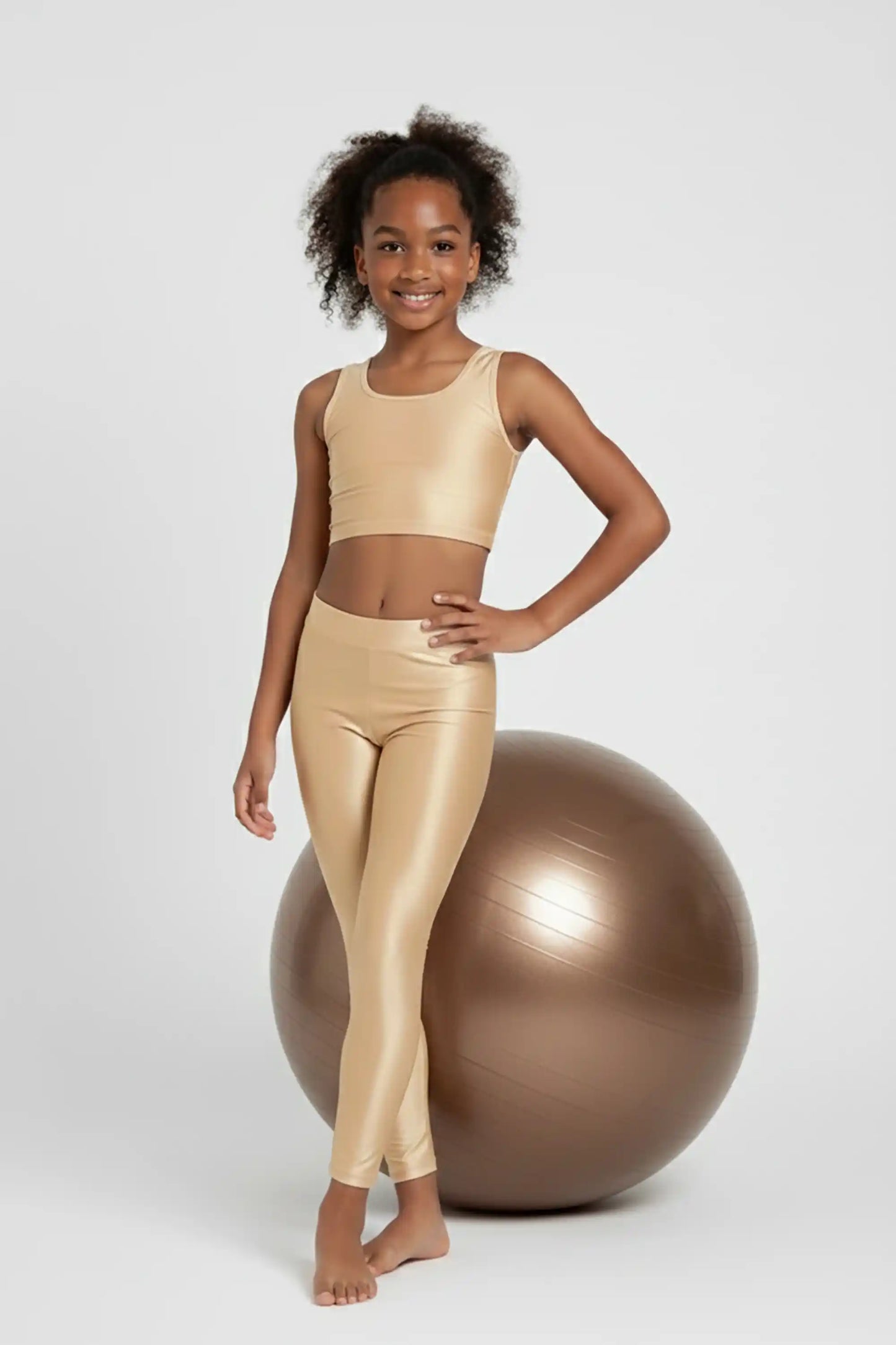 Girls Shiny High Waisted Leggings – Dance & Gymnastics Stretch Tights