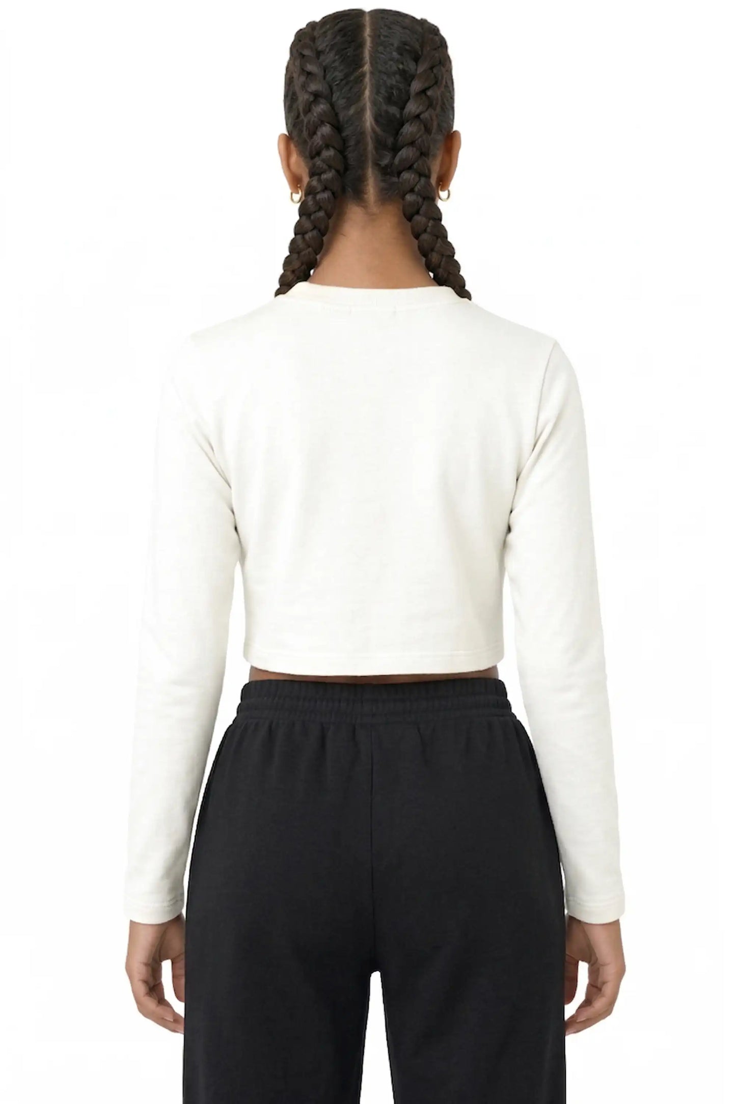 Girls' Long Sleeve Crop Top – Soft Cotton, 4-Way Stretch, Breathable Everyday Tee