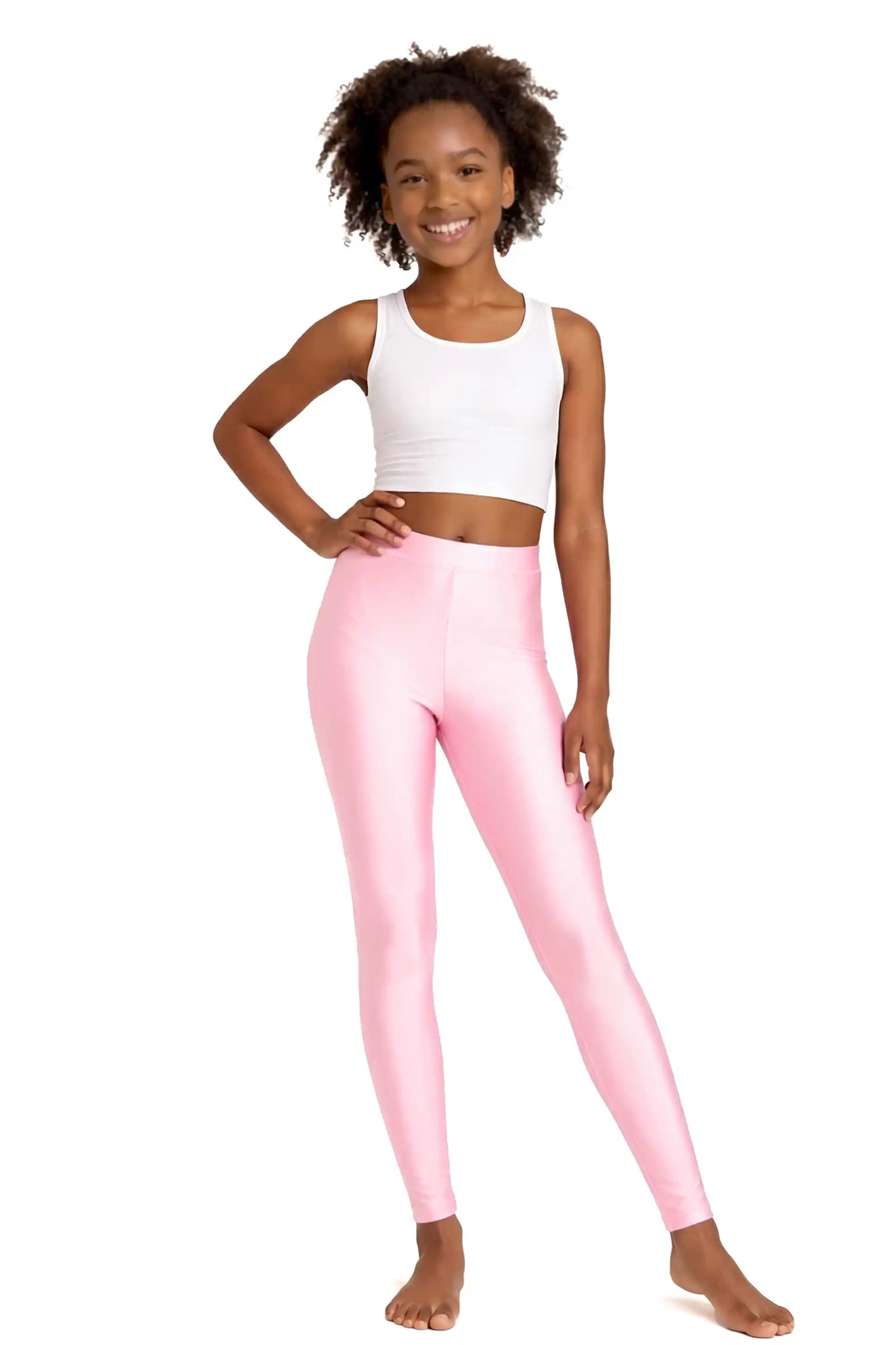 Girls Shiny High Waisted Leggings – Dance & Gymnastics Stretch Tights