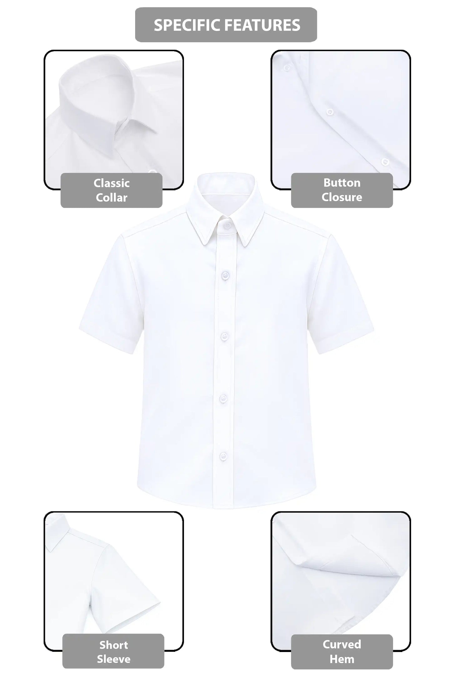 Boys Classic Short Sleeve Button Down Casual Solid Dress Shirt