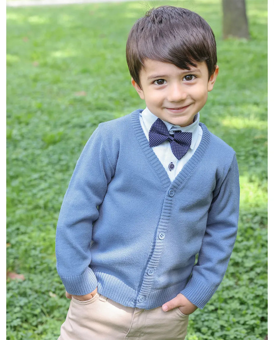 V-Neck Cardigan Sweater for Boys - Featuring Button Closure, Toddler to Youth