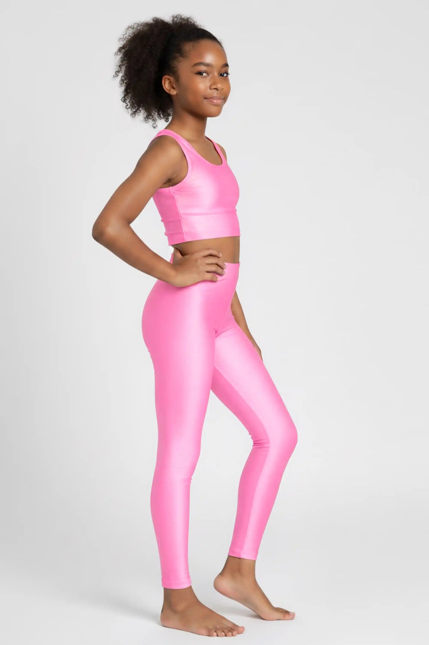 Girls Shiny High Waisted Leggings – Dance & Gymnastics Stretch Tights