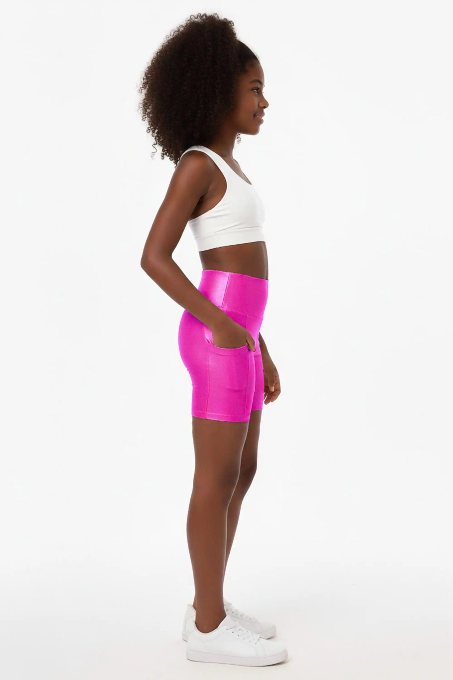 Girls Athletic Shorts with Pocket High Waisted Biker Shorts for Dance Yoga Gymnastics