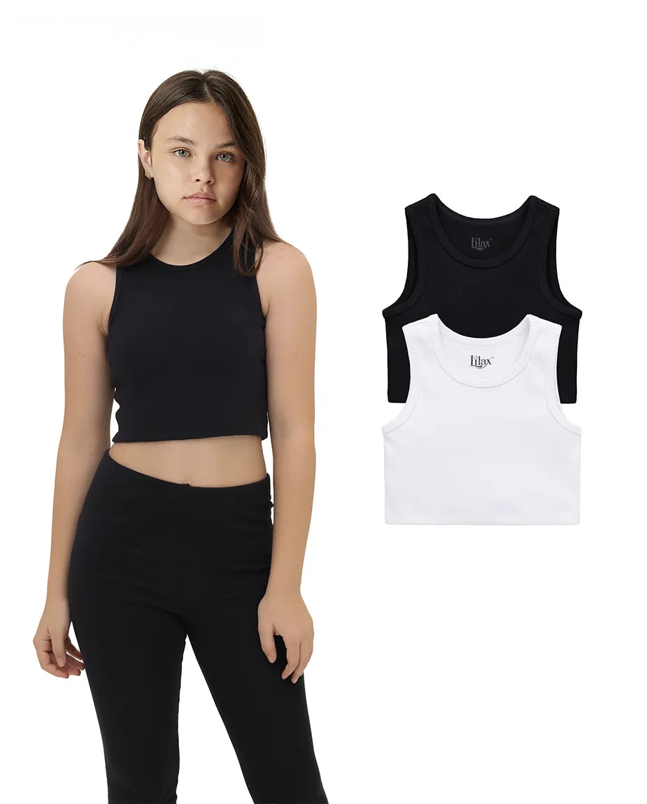 Girls 2-Pack Basic Cropped Tank Top