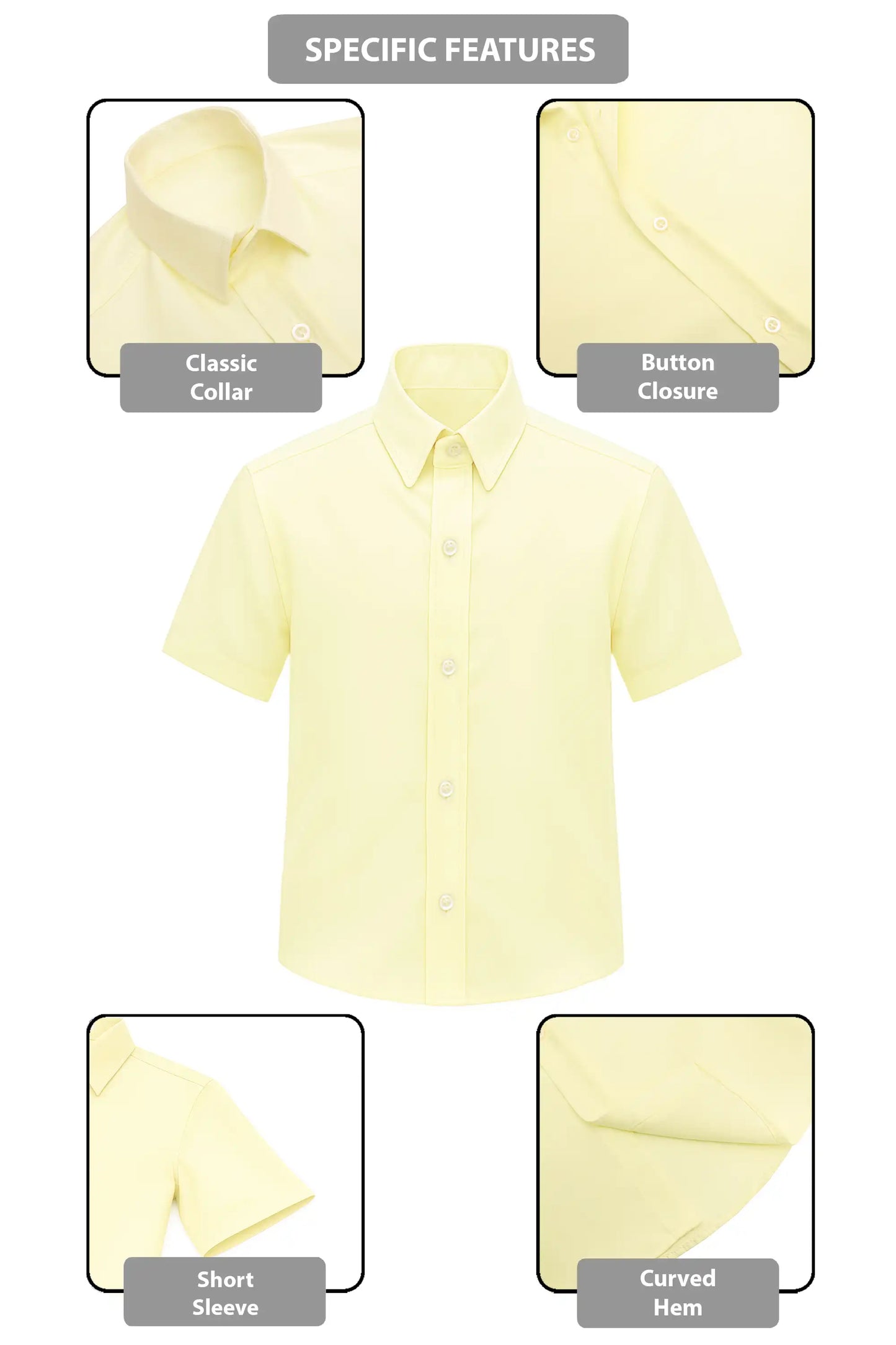 Boys Classic Short Sleeve Button Down Casual Solid Dress Shirt