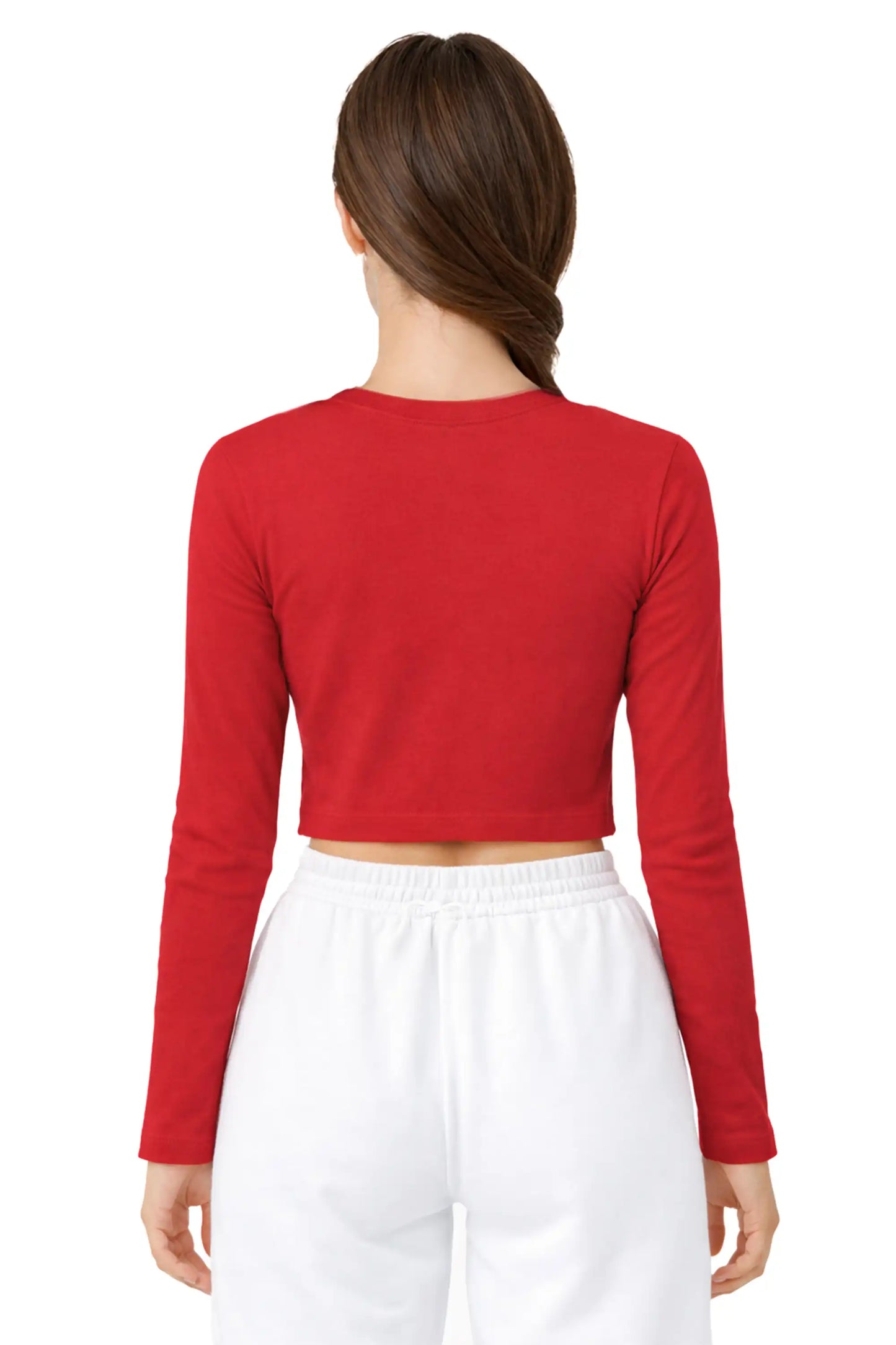 Girls' Long Sleeve Crop Top – Soft Cotton, 4-Way Stretch, Breathable Everyday Tee