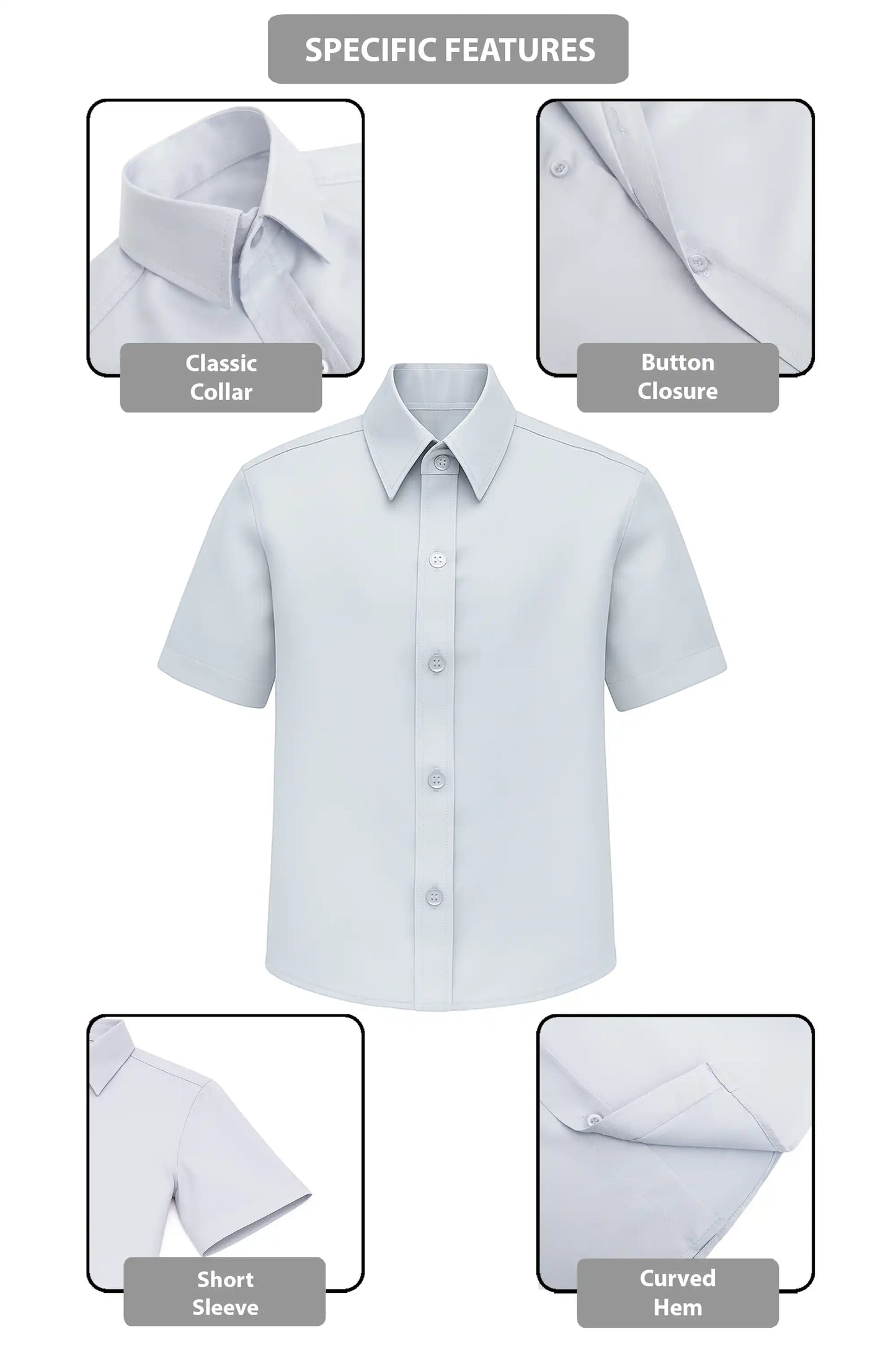 Boys Classic Short Sleeve Button Down Casual Solid Dress Shirt