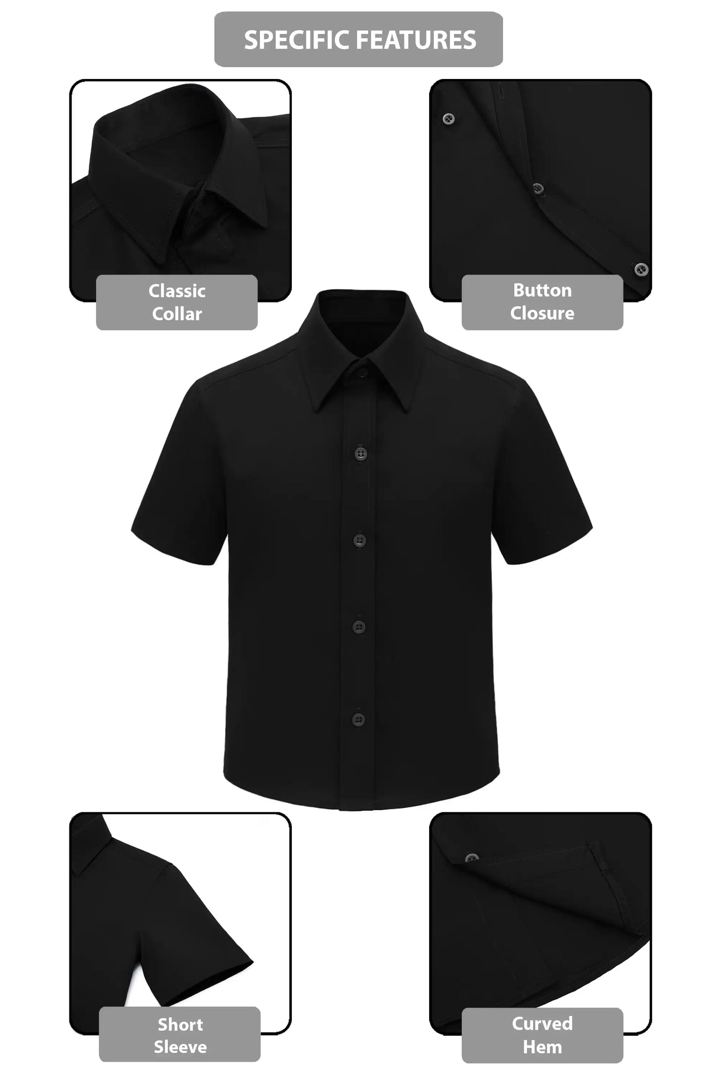 Boys Classic Short Sleeve Button Down Casual Solid Dress Shirt