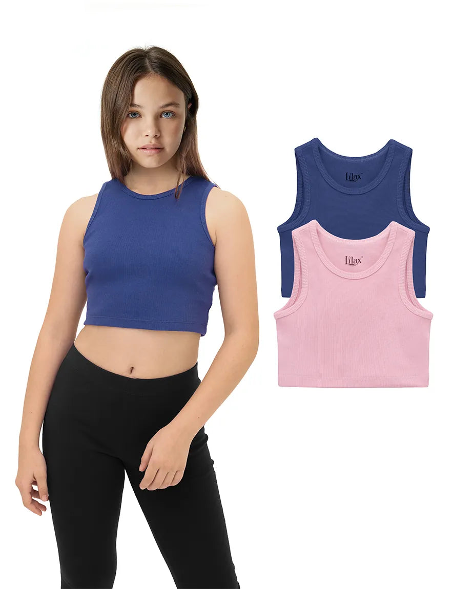 Girls 2-Pack Basic Cropped Tank Top