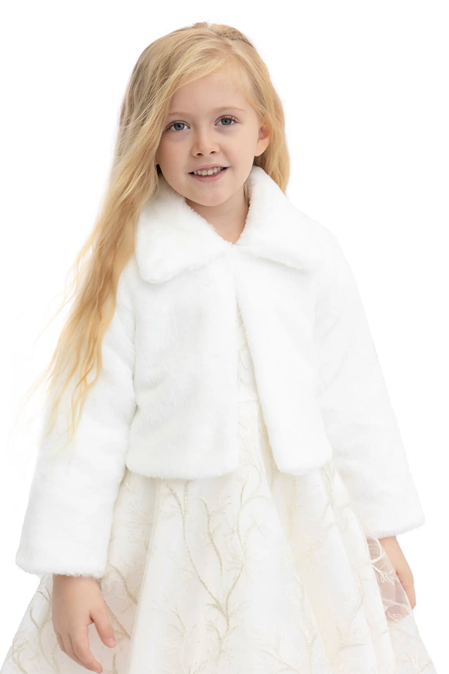 Girls Faux Fur Shrug Jacket Tied Ribbon Cozy Bolero