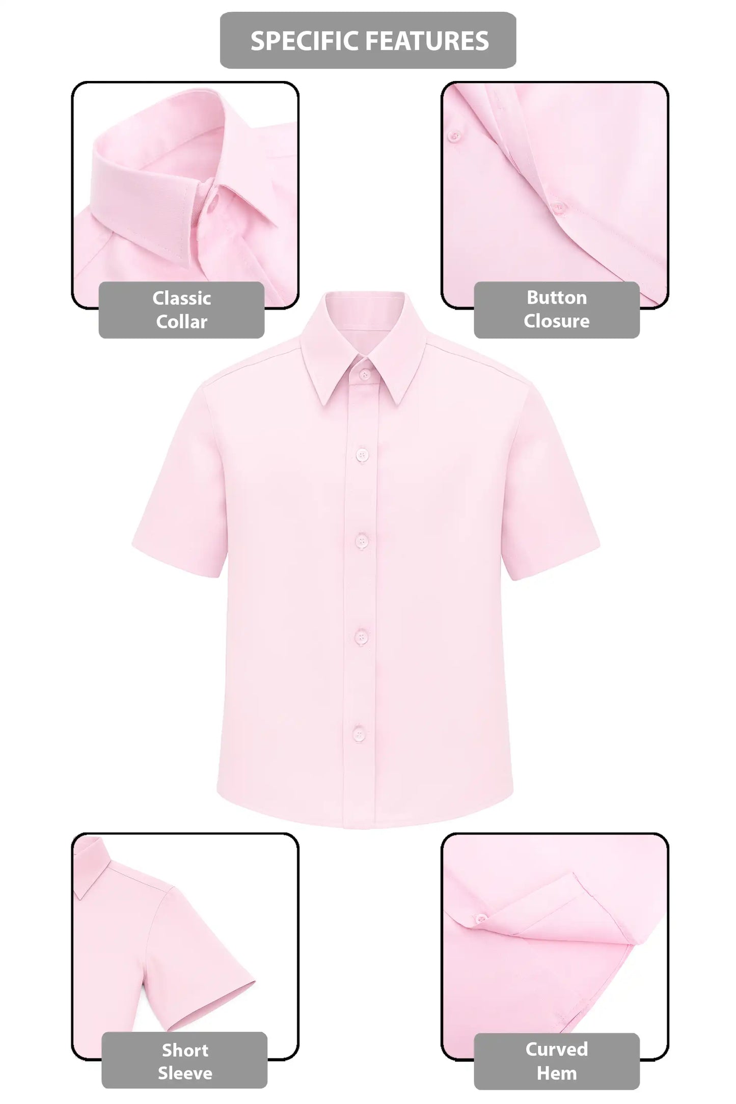Boys Classic Short Sleeve Button Down Casual Solid Dress Shirt