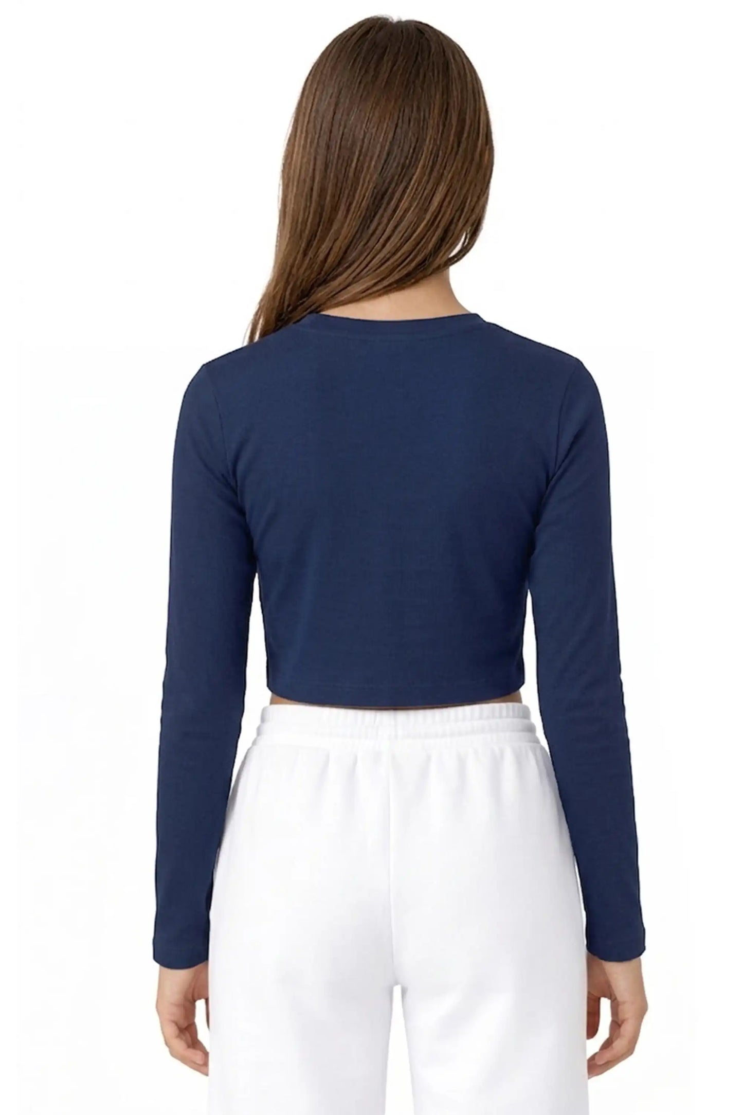 Girls' Long Sleeve Crop Top – Soft Cotton, 4-Way Stretch, Breathable Everyday Tee