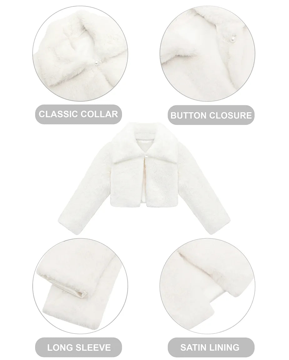 Girls Faux Fur Bolero Oversized Collar Jacket