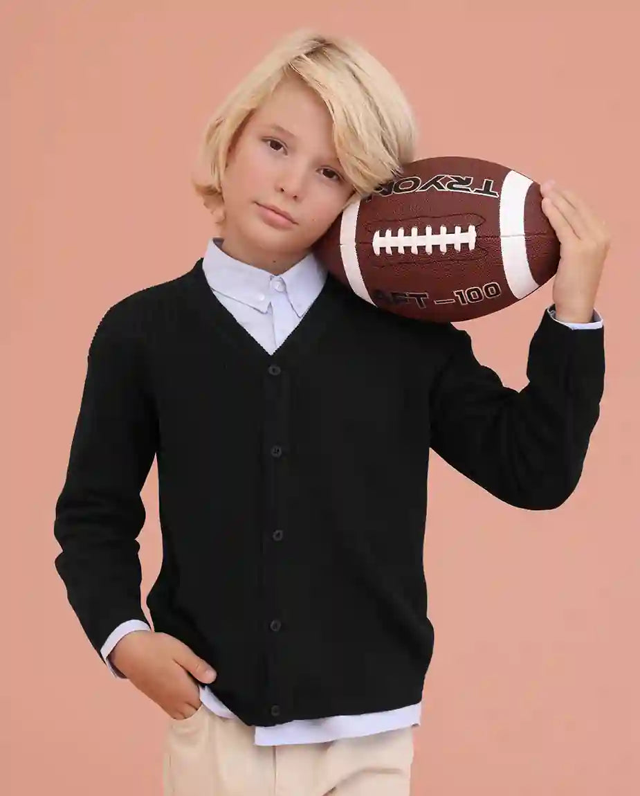 Little Boys Basic Long Sleeve V-Neck Classic Knit Cardigan Sweater