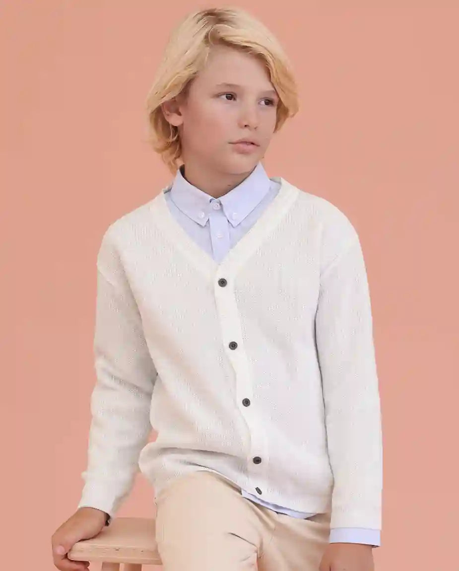 Little Boys Basic Long Sleeve V-Neck Classic Knit Cardigan Sweater