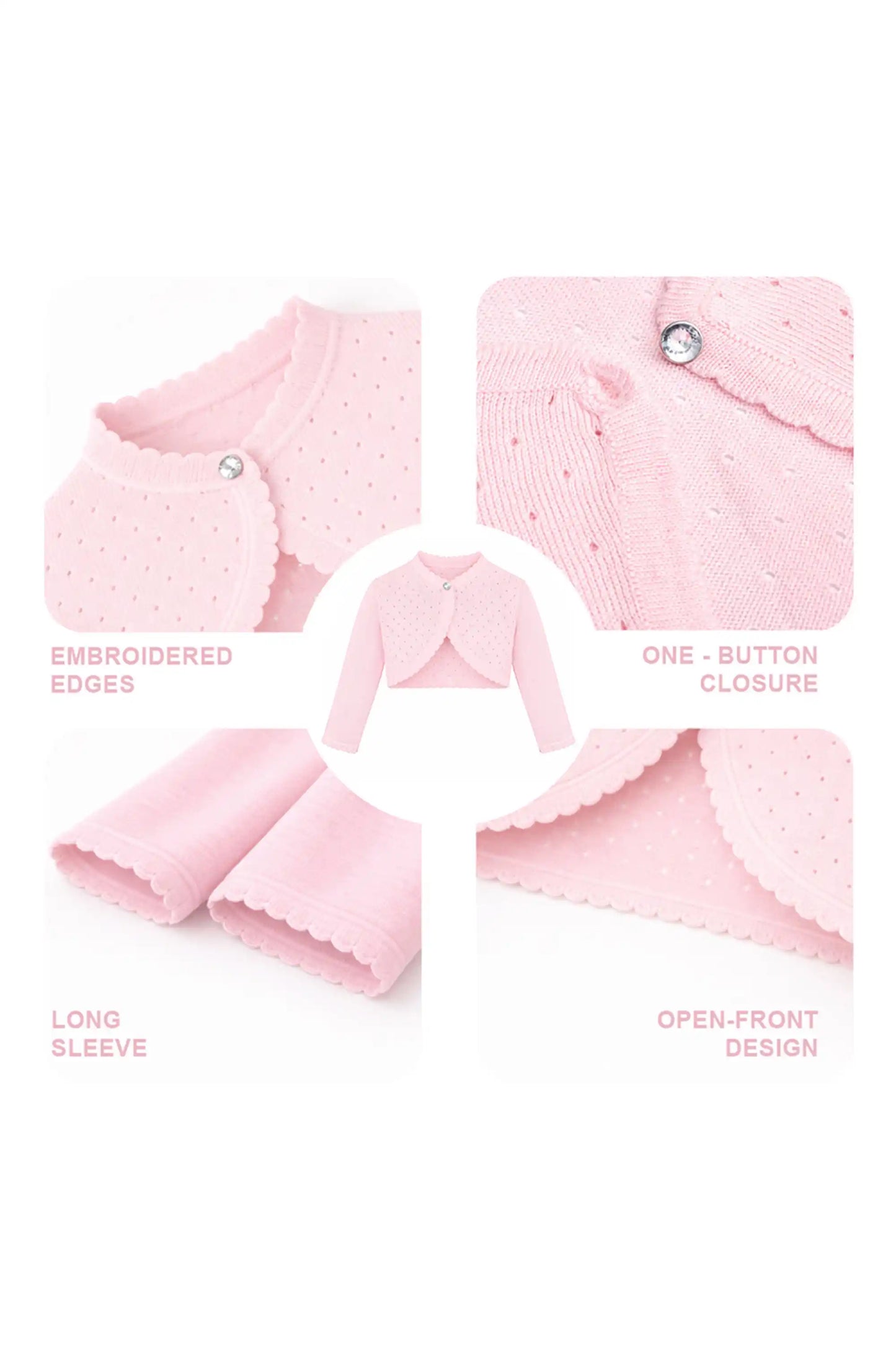 Baby Girls' Long Sleeve Knit One Button Closure Bolero Shrug