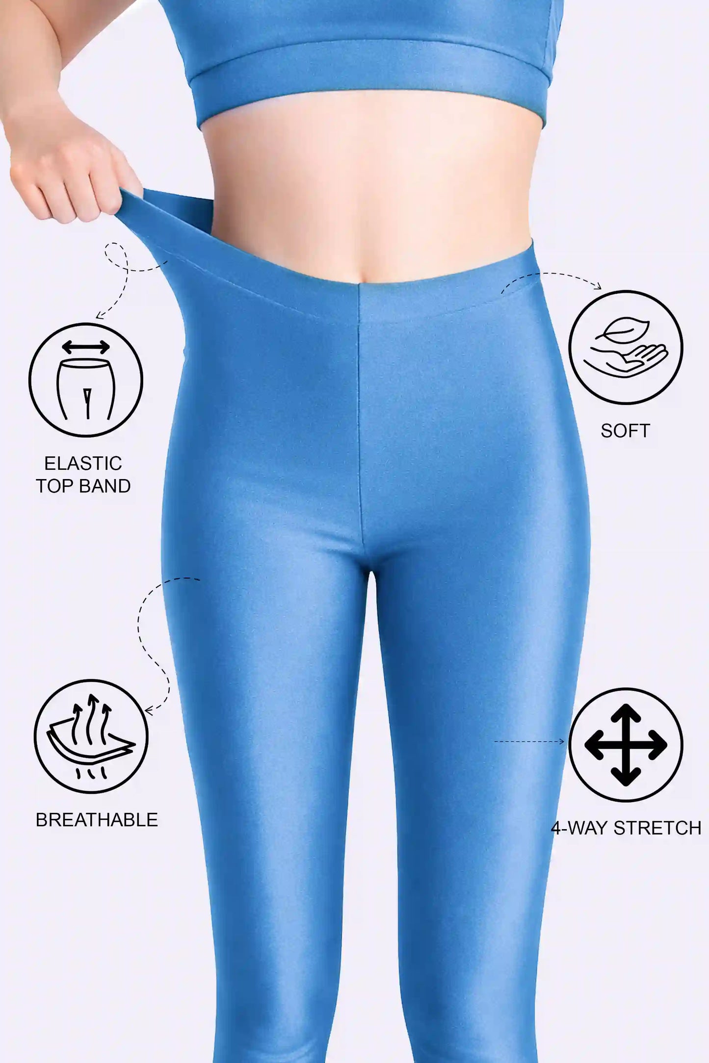 Girls Shiny High Waisted Leggings – Dance & Gymnastics Stretch Tights