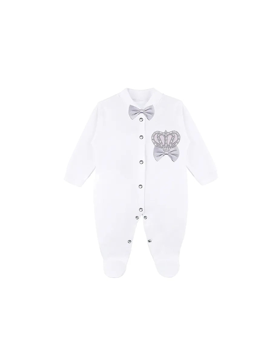 Newborn 3-Piece Cotton Jeweled Crown Layette Set