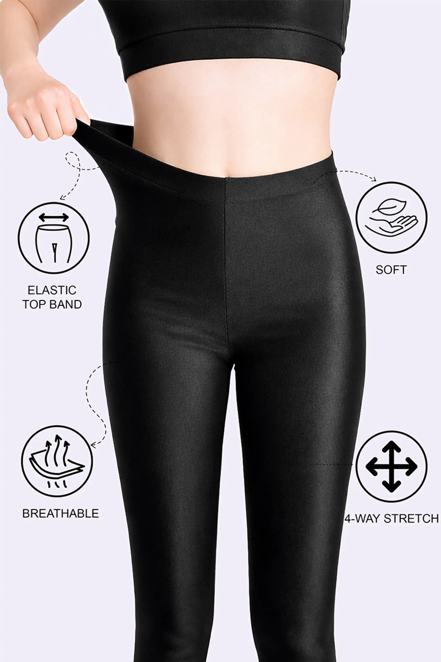 Girls Shiny High Waisted Leggings – Dance & Gymnastics Stretch Tights