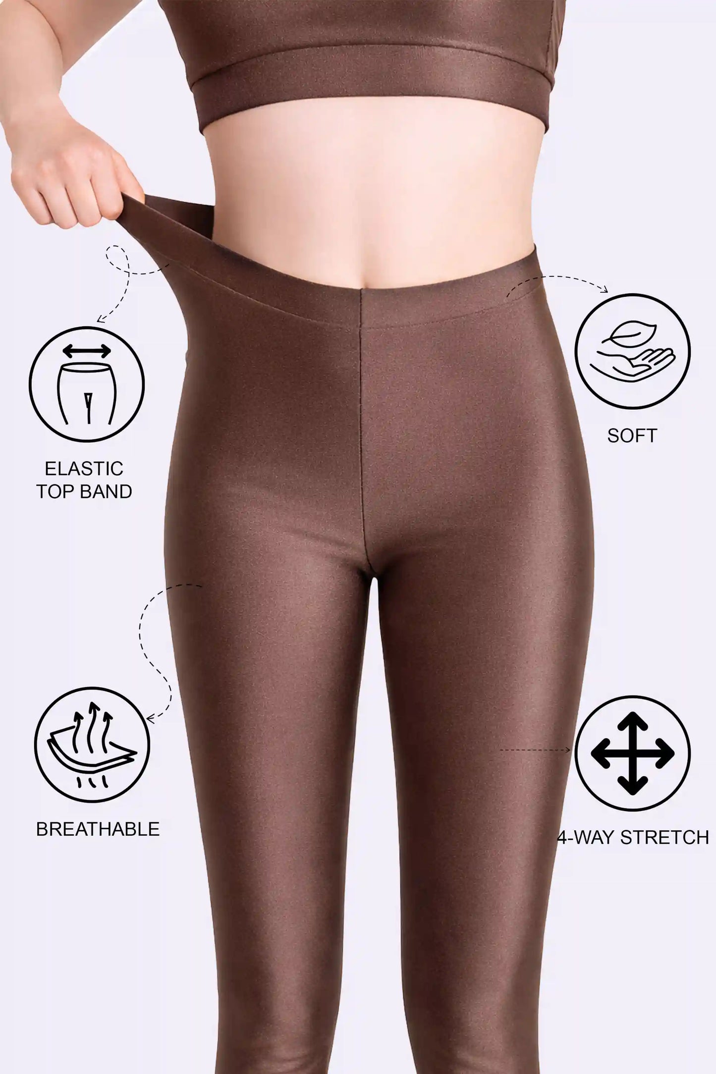 Girls Shiny High Waisted Leggings – Dance & Gymnastics Stretch Tights