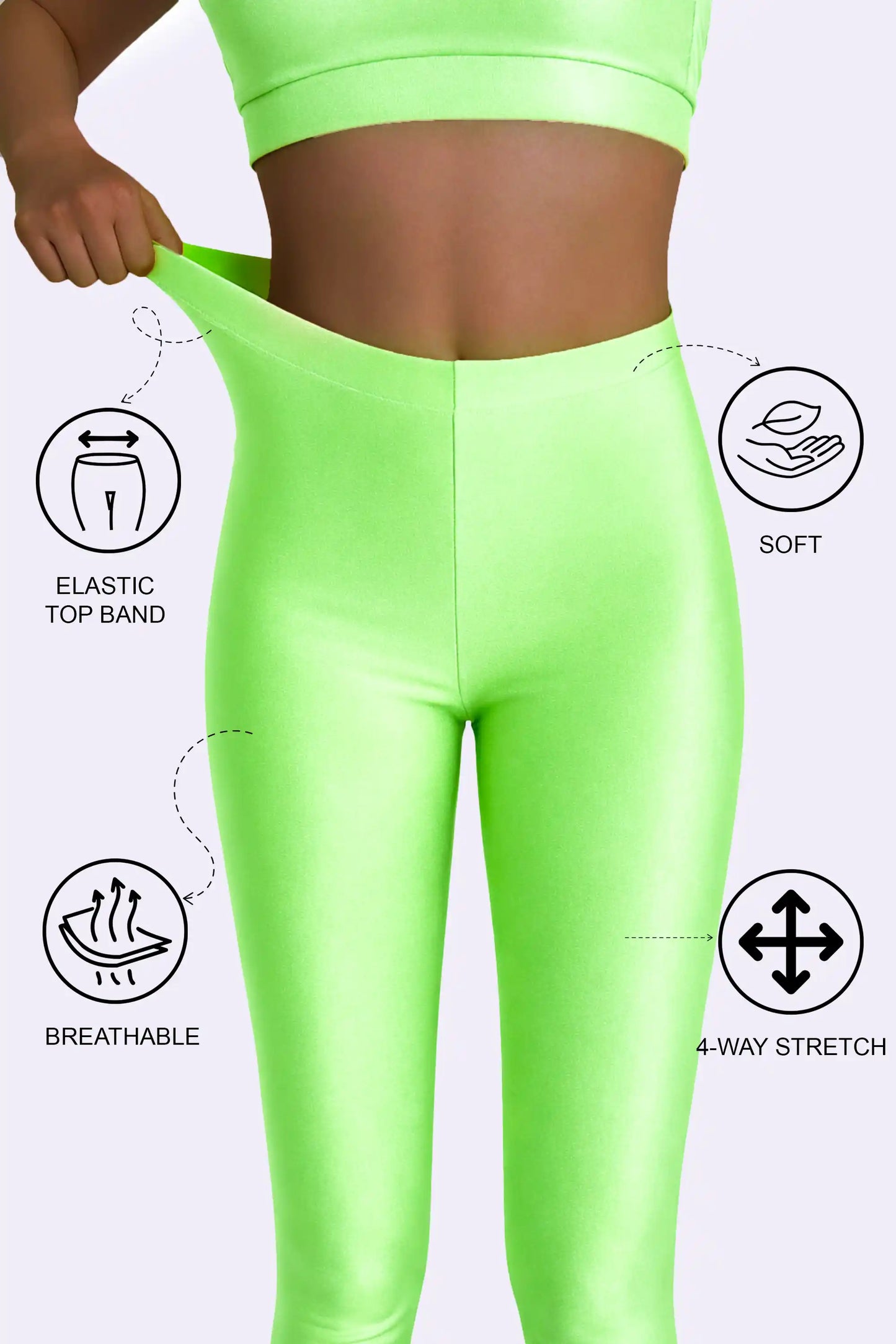 Girls Shiny High Waisted Leggings – Dance & Gymnastics Stretch Tights