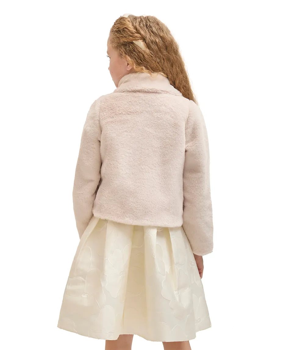 Girls Faux Fur Bolero Oversized Collar Jacket