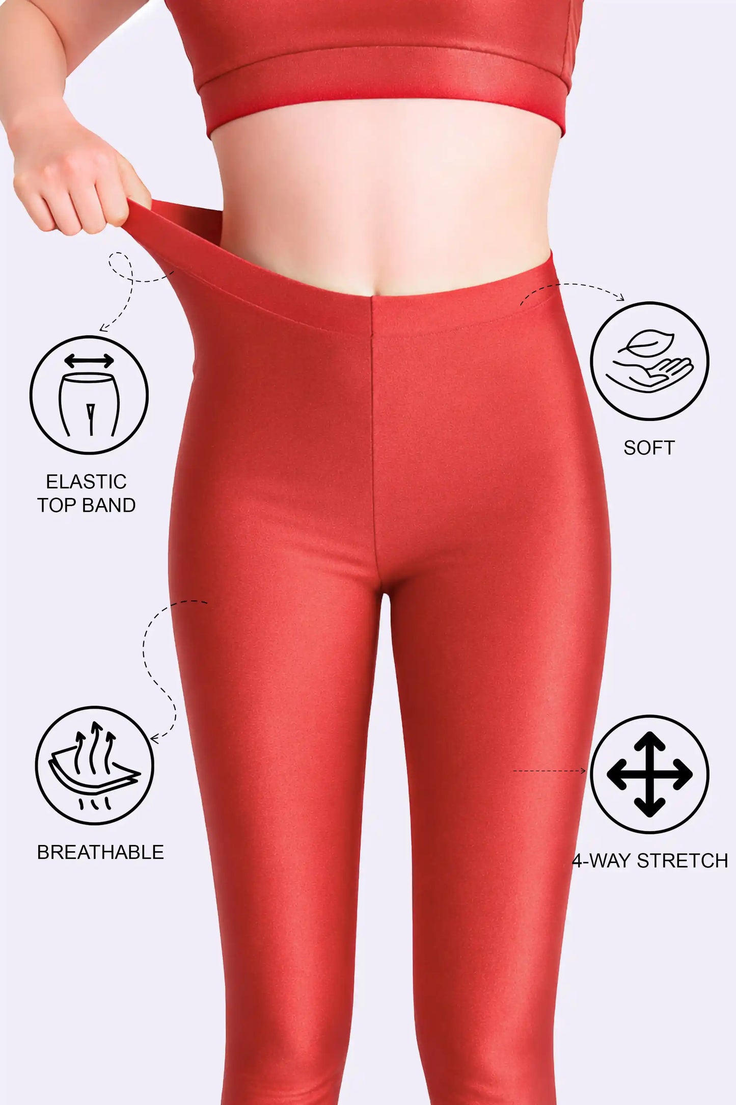 Girls Shiny High Waisted Leggings – Dance & Gymnastics Stretch Tights