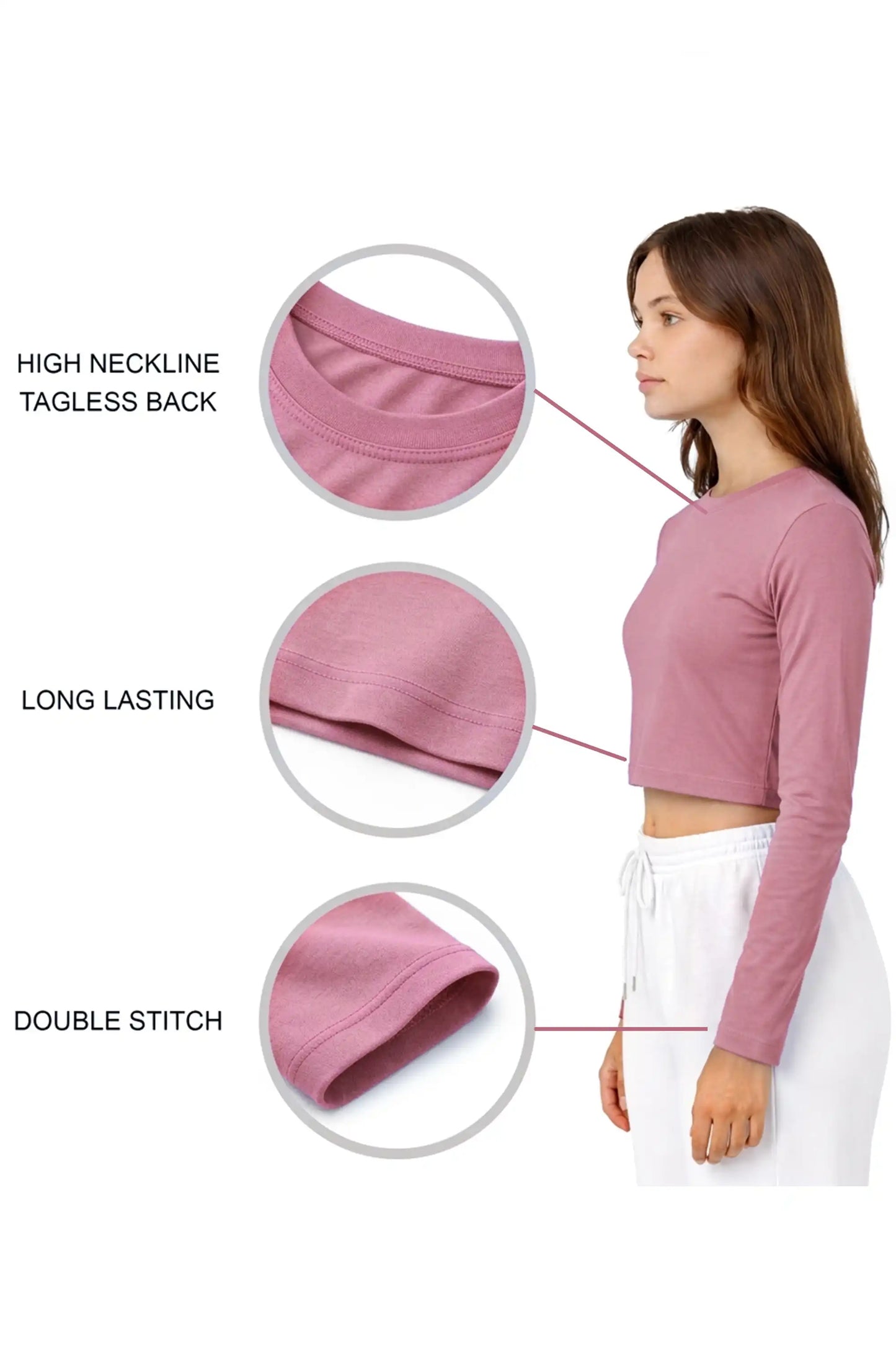Girls' Long Sleeve Crop Top – Soft Cotton, 4-Way Stretch, Breathable Everyday Tee