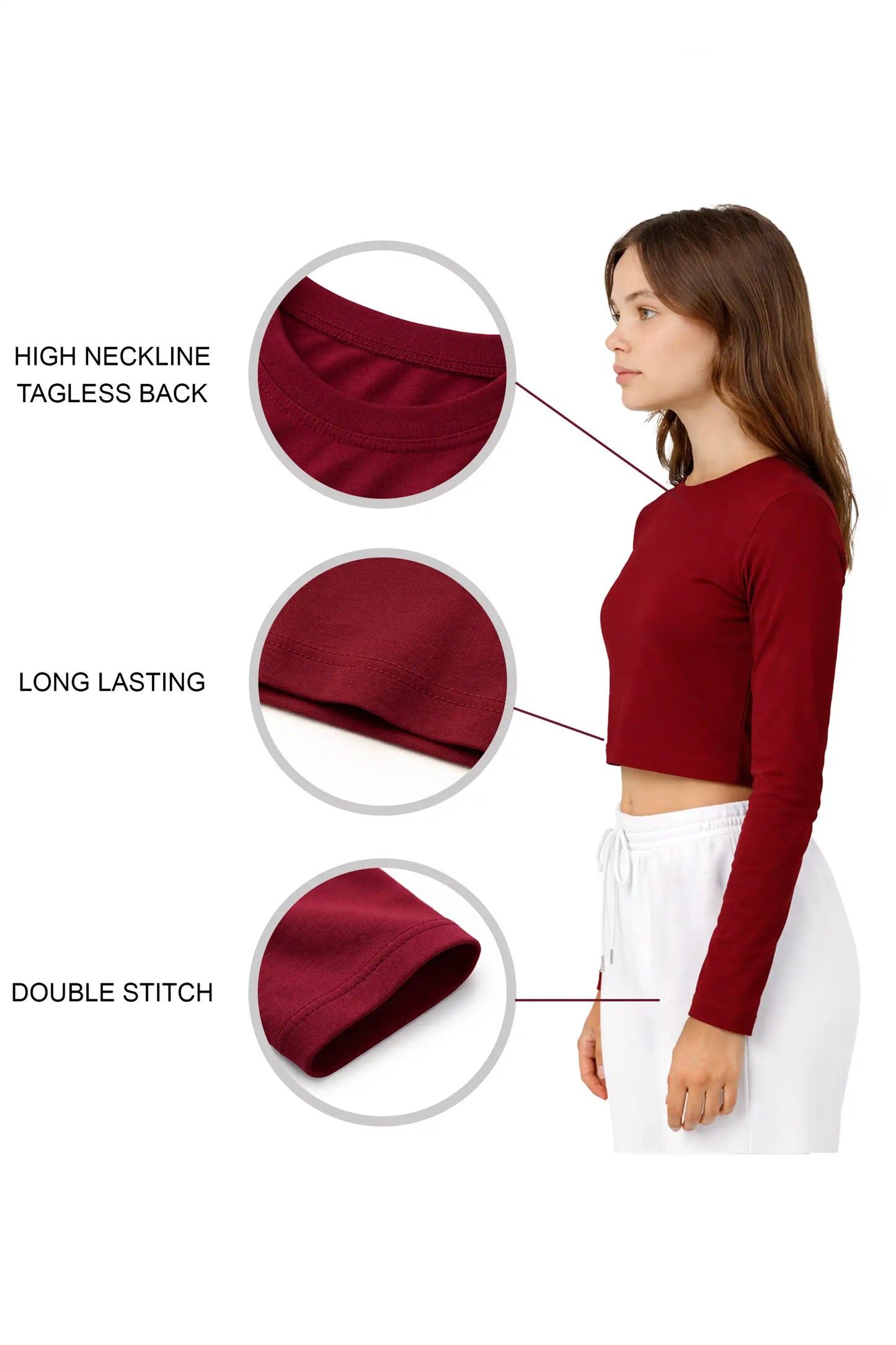 Girls' Long Sleeve Crop Top – Soft Cotton, 4-Way Stretch, Breathable Everyday Tee